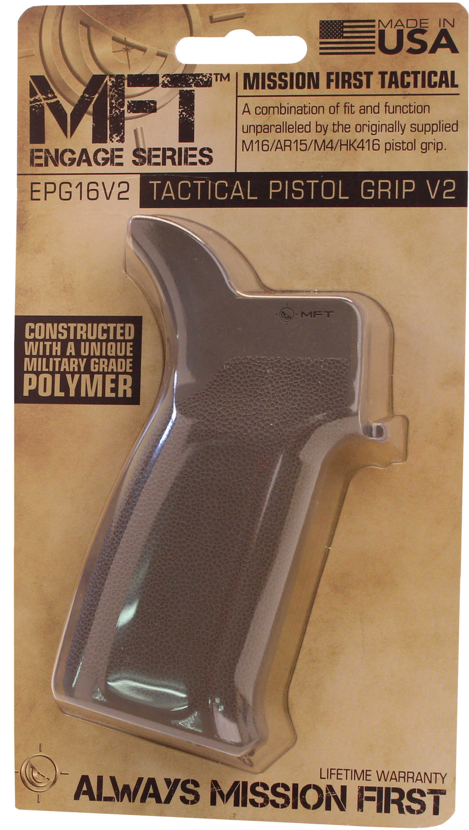 Mission First Tactical Engage Grip Scorched Dark Earth Pistol AR-15/M16 w/15 degree angle and no finger grooves EPG