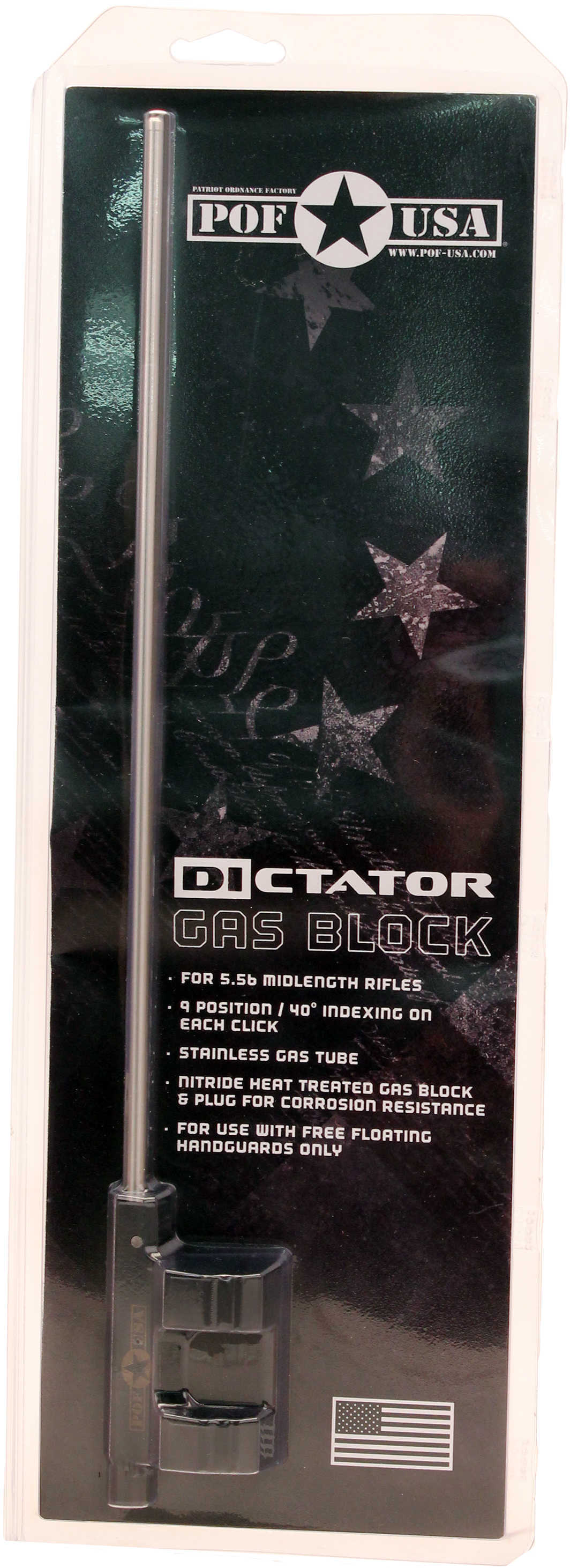 Patriot Ordnance Factory Dictator Midlength Gas Block 9 Position Direct Impingement Gas Tube Included Black Finish 00838