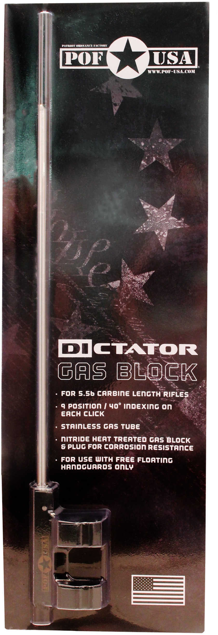 Patriot Ordnance Factory Dictator Carbine Length Gas Block 9 Position Direct Impingement Gas Tube Included Black Finish