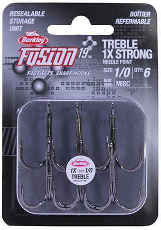 Berkley Fusion19 Treble 1x Hooks Size 1/0 Black Nickel Pack of 6 Md: 1405856