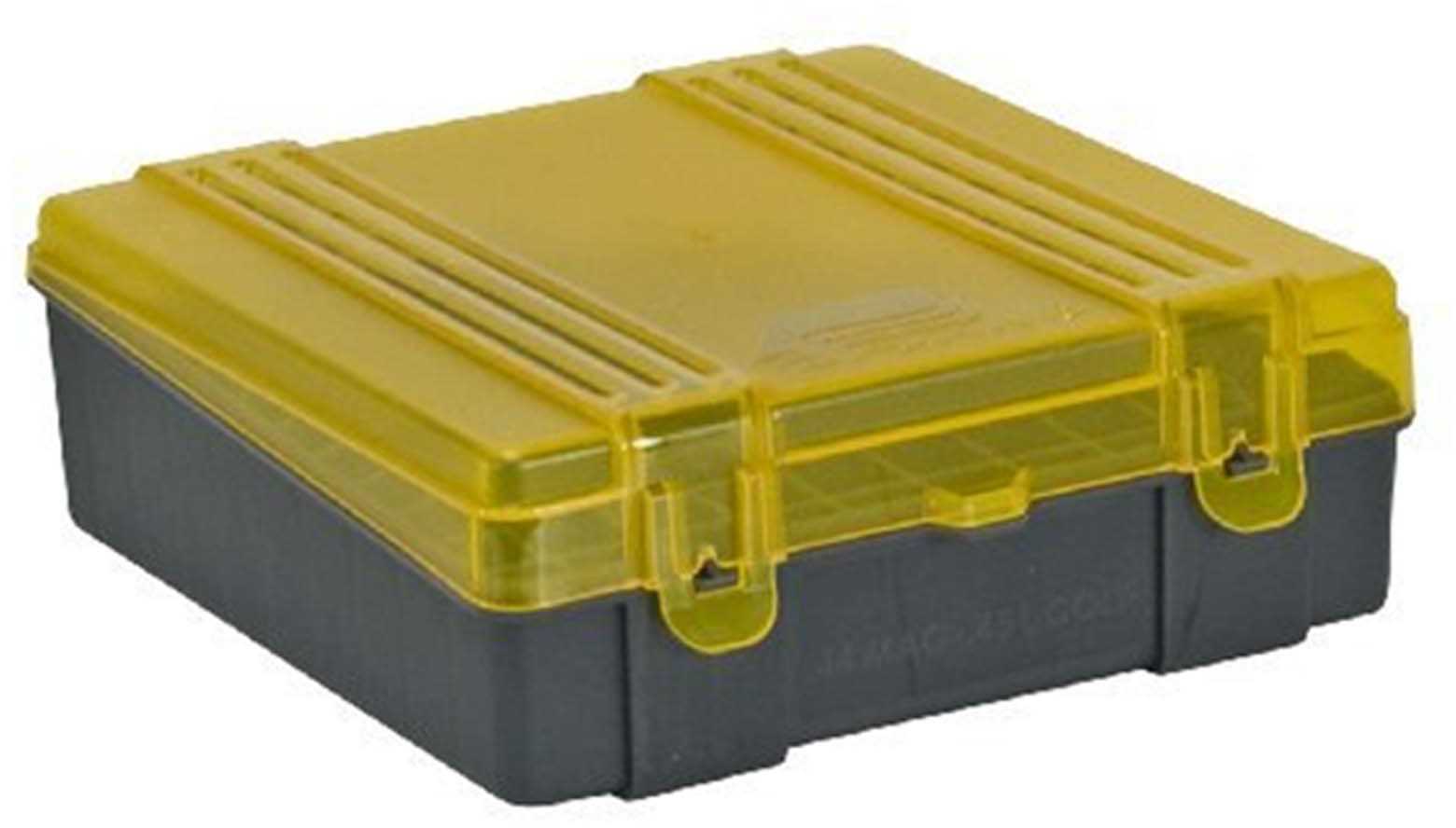 Plano Ammunition Box Ammo Case Holds 100 Rounds Flip Top .44-.45LC Charcoal/Yellow