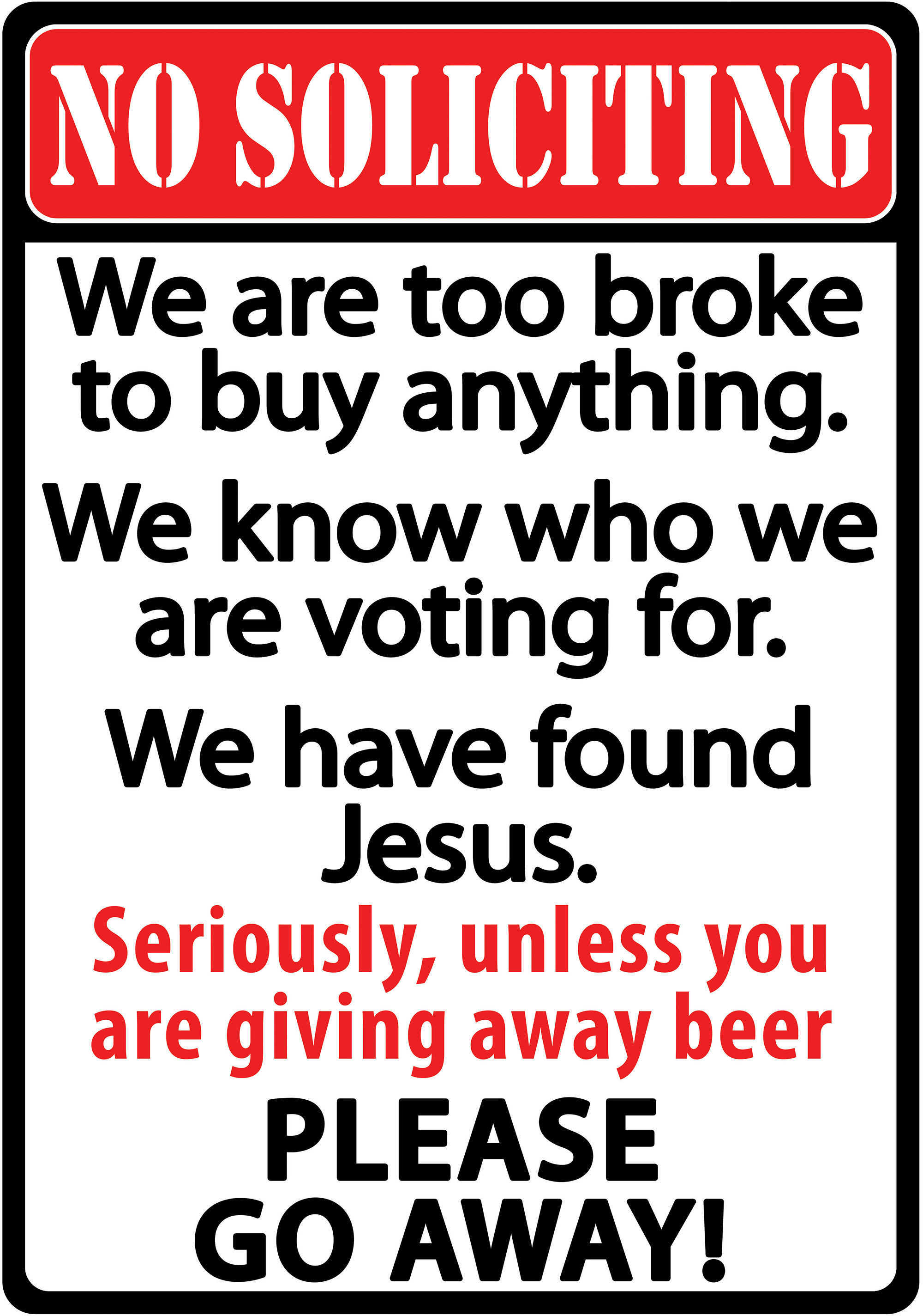 Rivers Edge Products 12" x 17" Tin Sign No SoliciTing Md: 1494