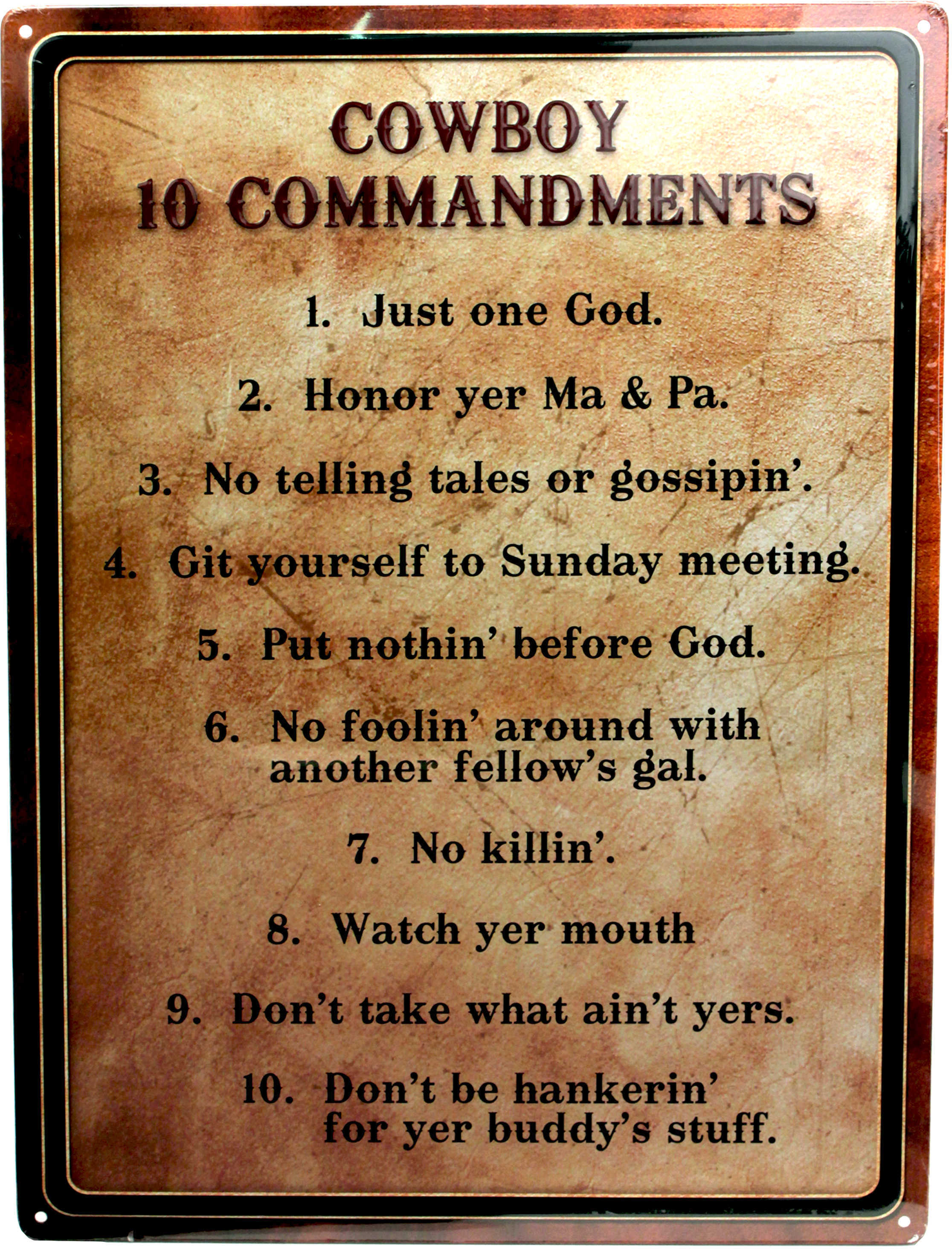 Rivers Edge Tin Sign 12"X17" Cowboy 10 Commandments