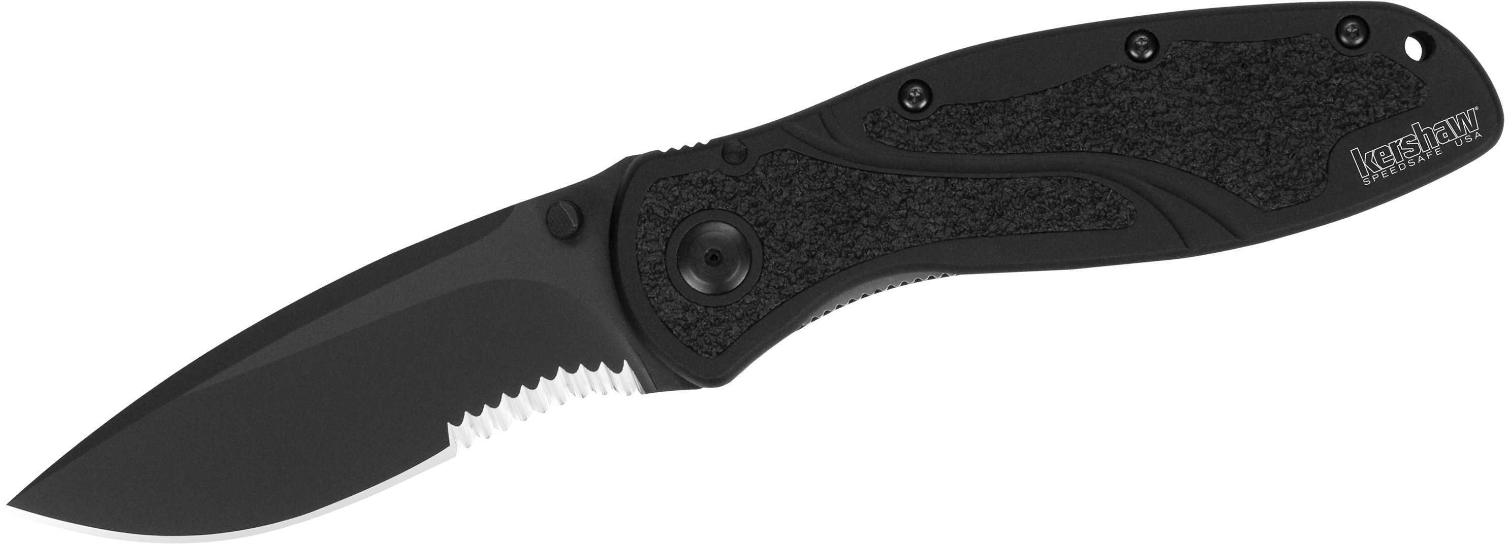 Kershaw Blur Folding Knife/Assisted 14C28N/Stone Washed Combo Drop Point Thumb Stud/Pocket Clip 3.375" Black Anodized Al