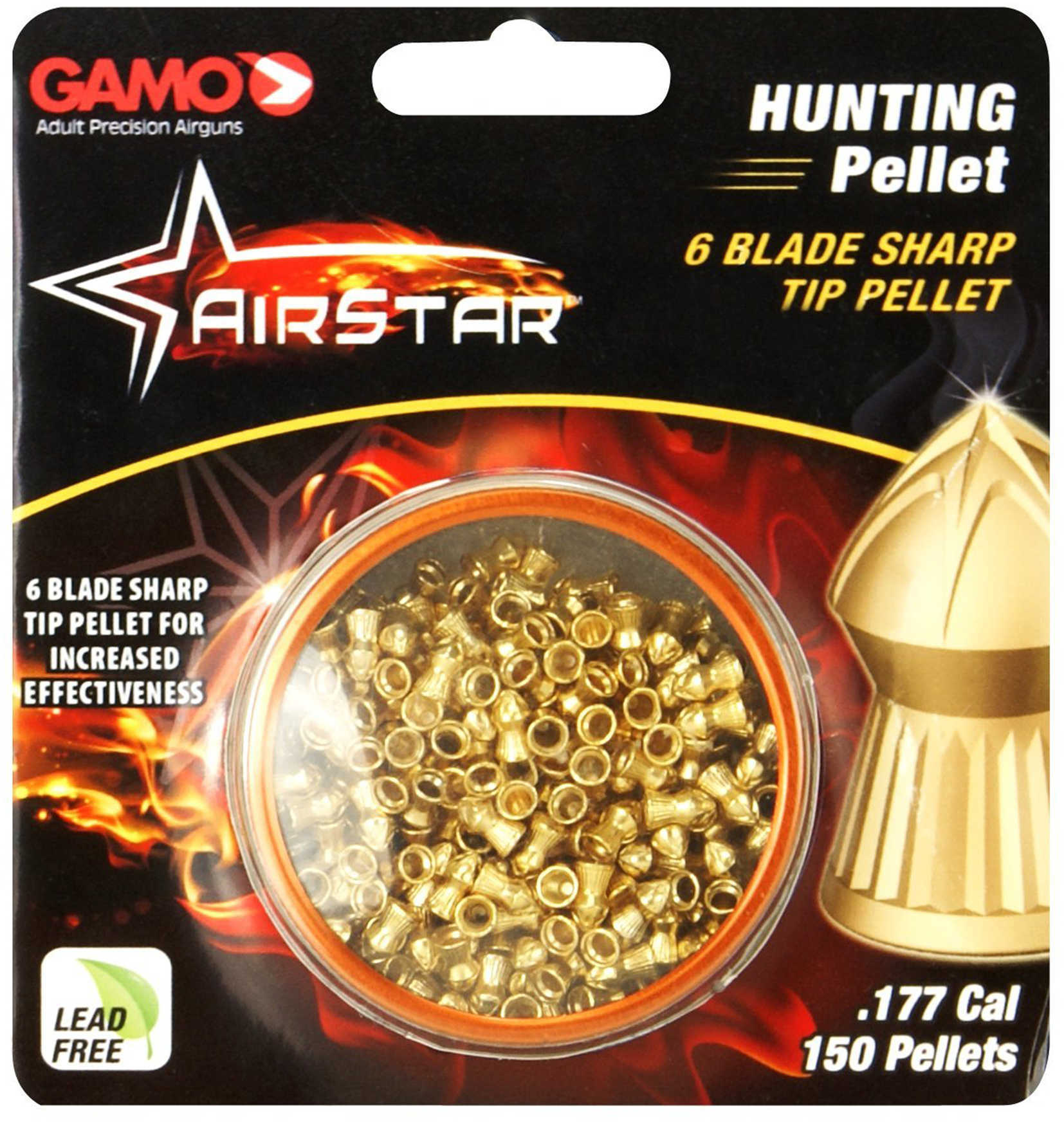 Gamo Airstar 6 Blade Sharp TipHunt Pellets, .177 Caliber 4.3g, Per 150 Md: 632272454
