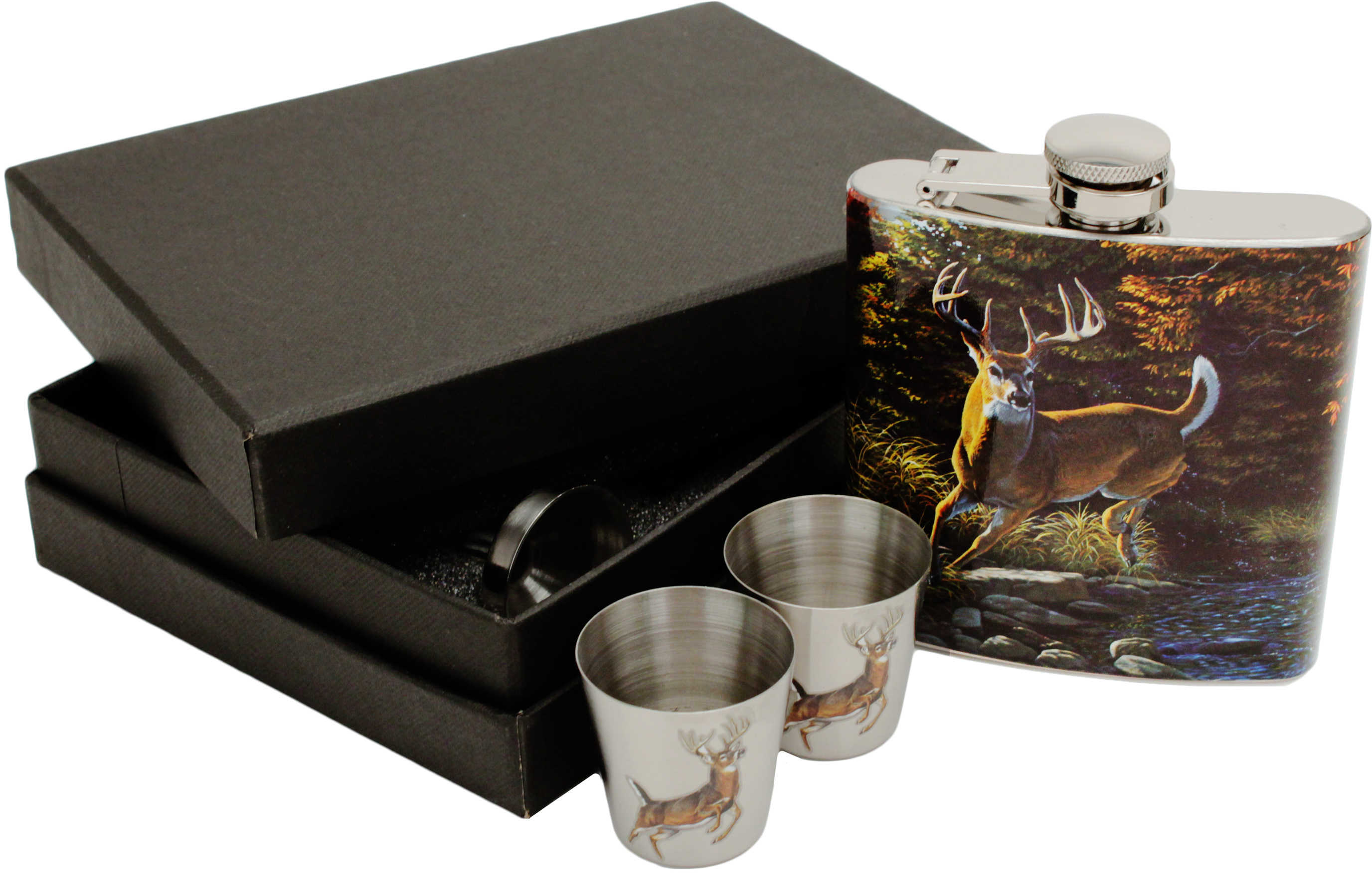 Rivers Edge Products Pocket Flask W/2- Shot Glasses Whitetail Deer