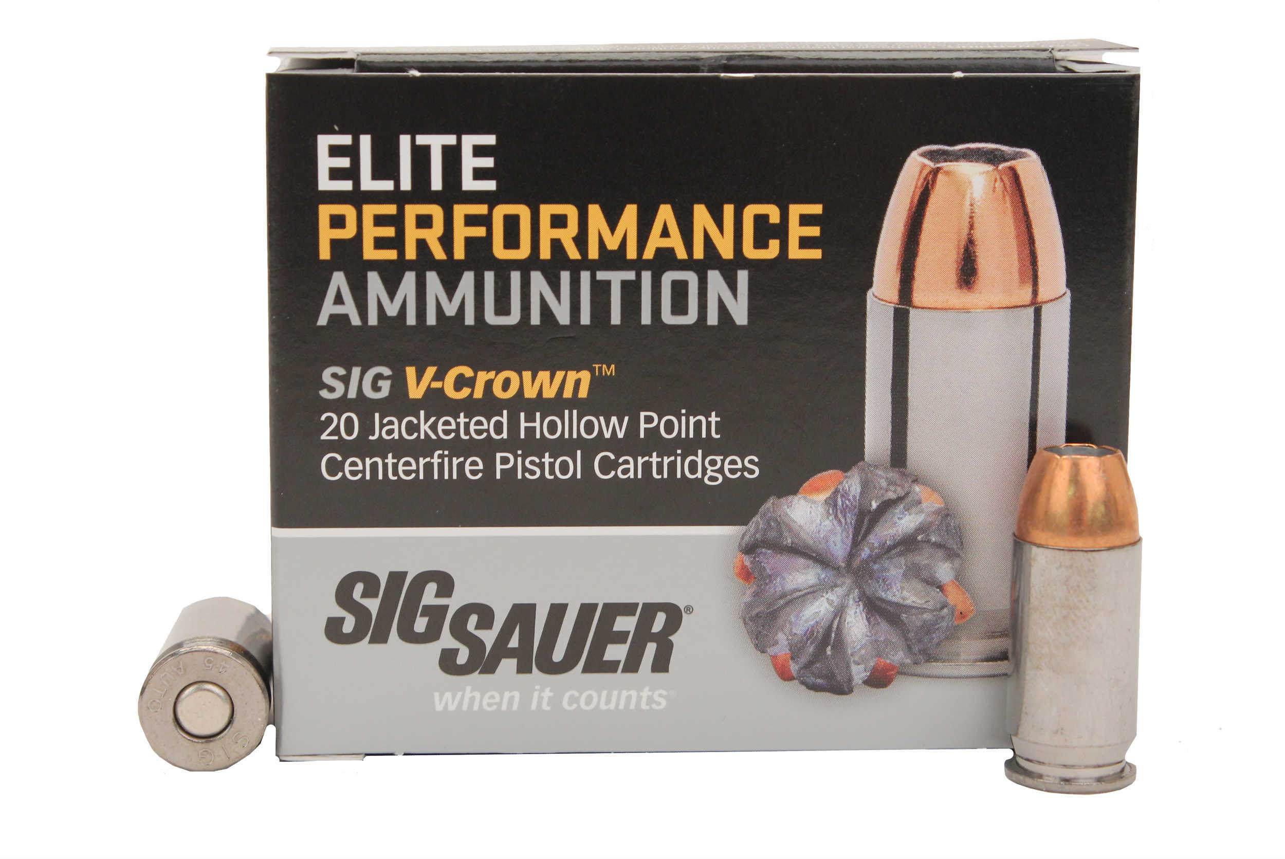 45 ACP 20 Rounds Ammunition Sig Sauer 200 Grain Jacketed Hollow Point