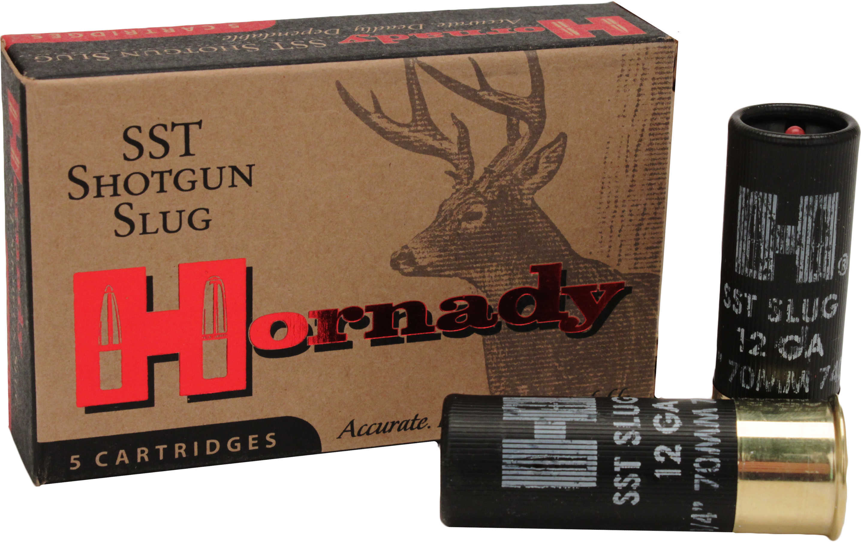 12 Gauge 5 Rounds Ammunition Hornady 2 3/4" 300 Gr Slug #Sabot