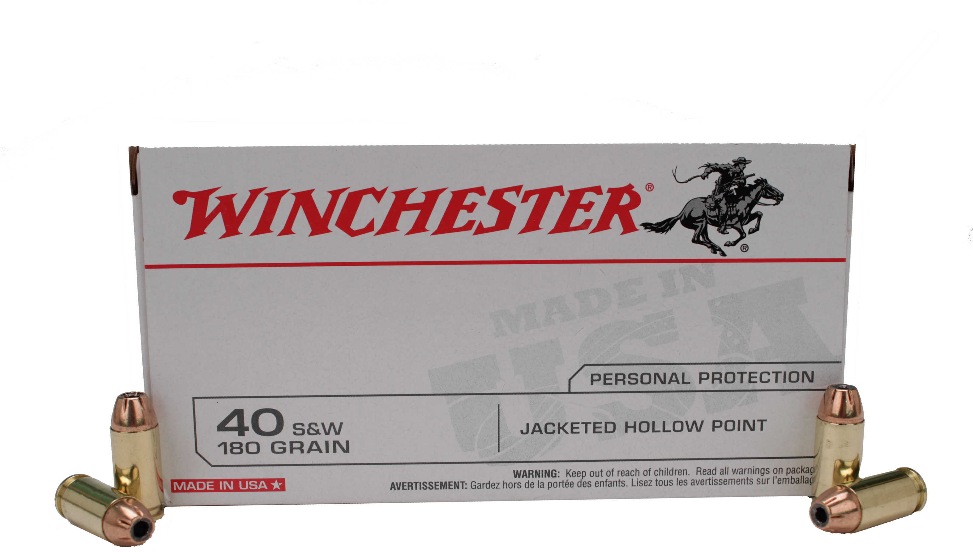40 S&W 50 Rounds Ammunition Winchester 180 Grain Jacketed Hollow Cavity