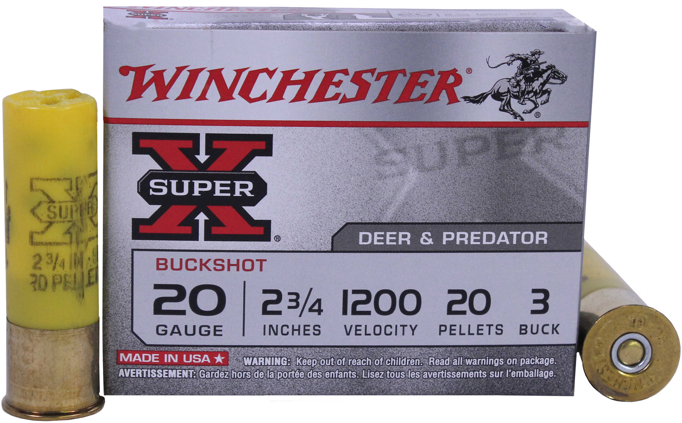 20 Gauge 5 Rounds Ammunition Winchester 3/4" Pellets Lead #3 Buck
