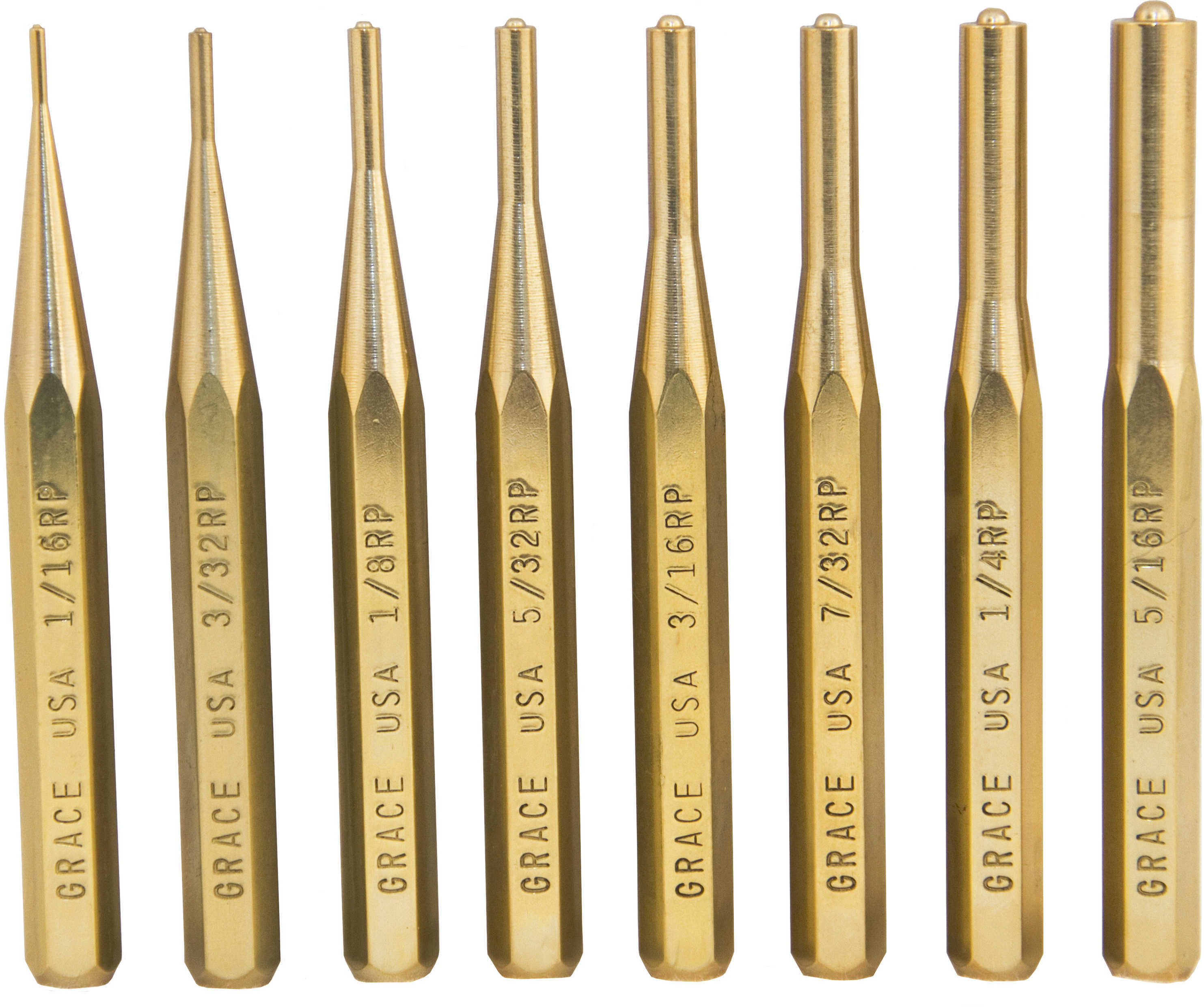 Grace USA Tools Punch Set Roll Pin Of 8 Brass