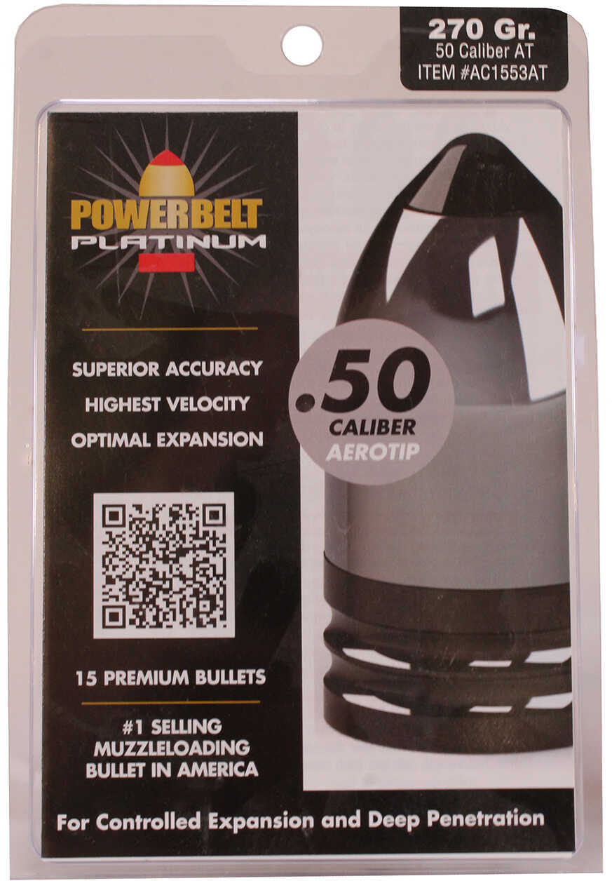 Powerbelt Bullets Platinum AeroTip 50 Caliber (Per 15) 270 Grains AC1553AT-img-1