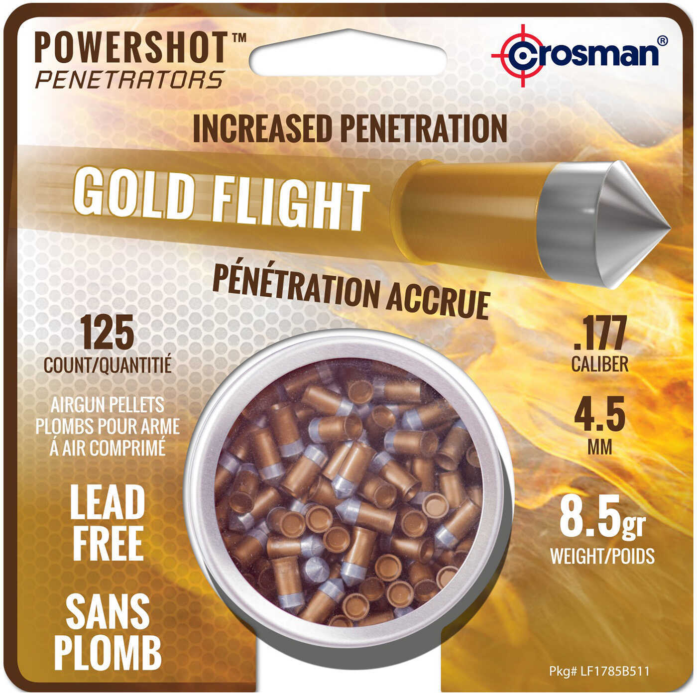 Crosman Powershot Gold Flight Penetrators .177 Caliber 125 pk. Model: LF1785