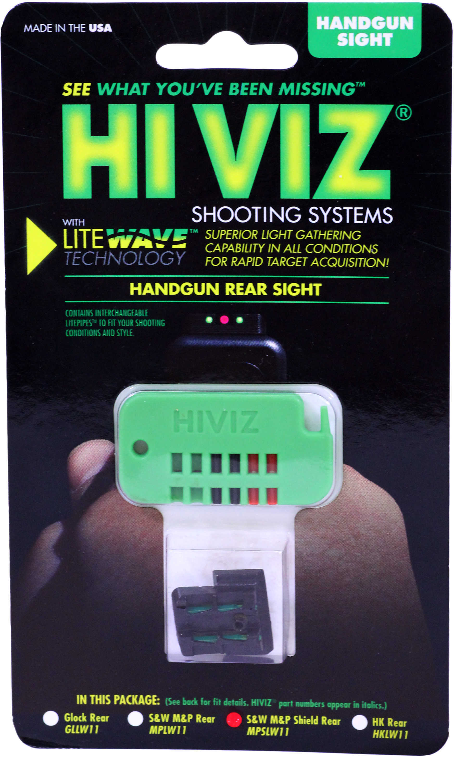 HiViz Sight Systems Litewave S&W M&P Shield 9mm/40S&W Fiber Optic Green Black