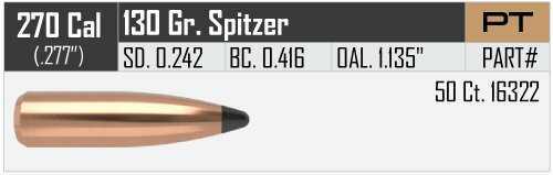 Nosler 270 Caliber 130 Grains Spitzer Partition Bullets (Per 50) 16322