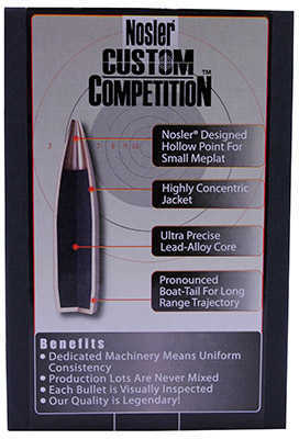 Nosler 22 Caliber (.224) 77 Grains Hollow Point Boat Tail Custom Competition (Per 100) 22421