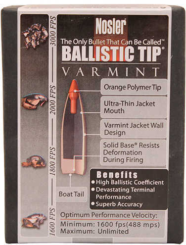 Nosler 22 Caliber (.224) 50 Grains Spitzer Ballistic Tip Varmint (Per 100) 39522