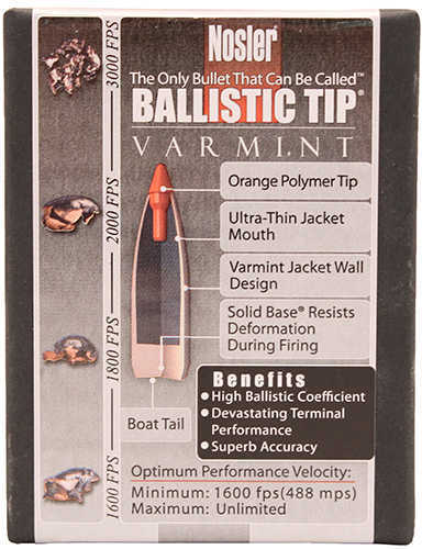 Nosler 22 Caliber (.224) 55 Grains Spitzer Ballistic Tip Varmint (Per 100) 39526