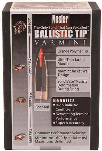 Nosler 22 Caliber (.224) 50 Grains Spitzer Ballistic Tip Varmint (Per 250) 39557