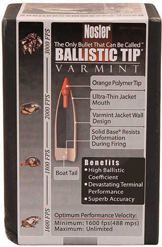 Nosler 22 Caliber (.224) 55 Grains Spitzer Ballistic Tip Varmint (Per 250) 39560