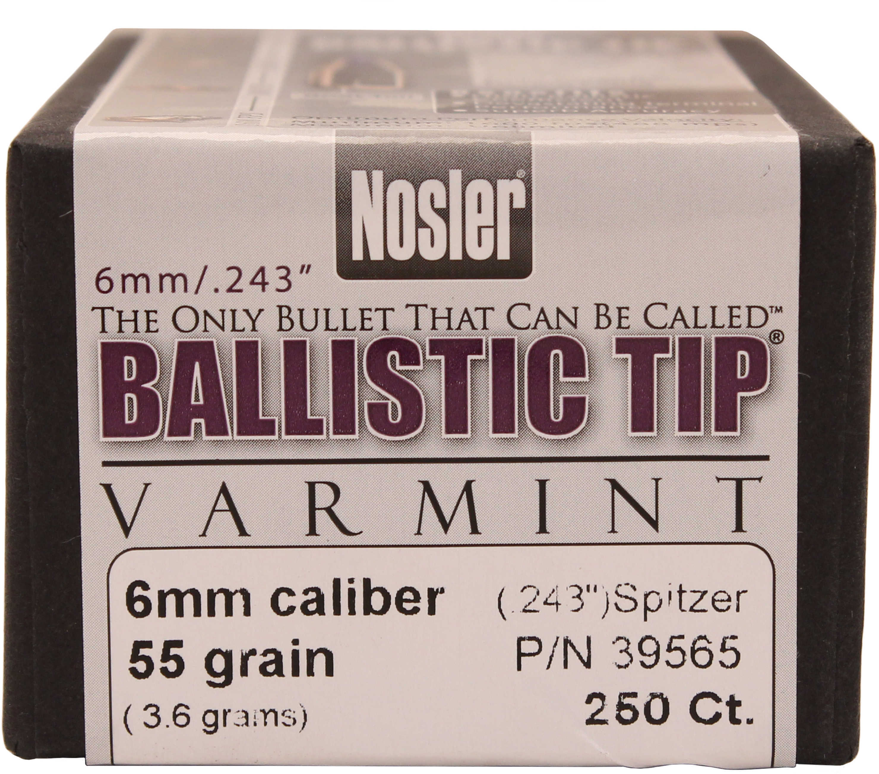 Nosler 6mm/243 Caliber 55 Grains Spitzer Ballistic Tip Varmint (Per 250) 39565