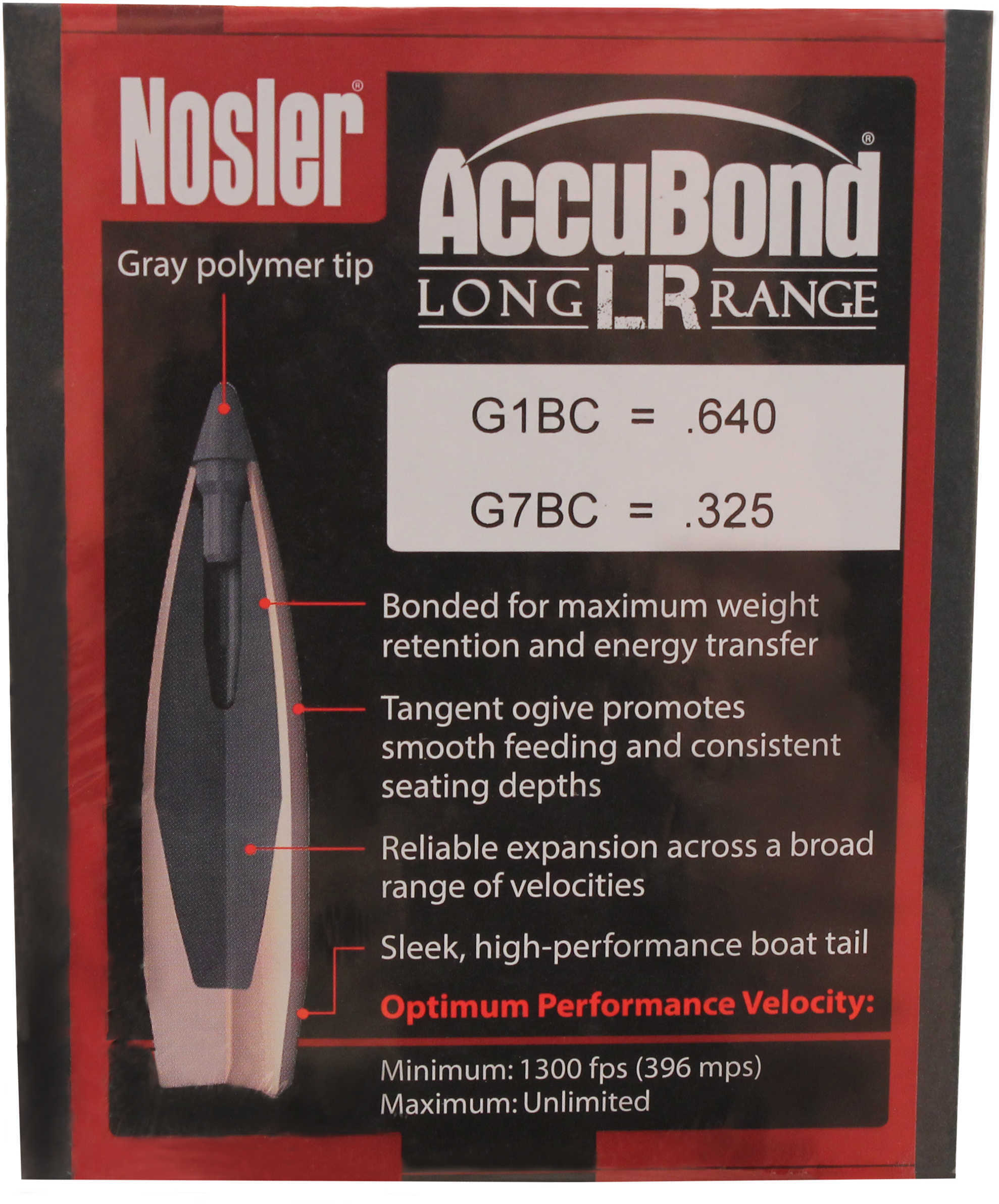 Nosler AccuBond LR 308 Caliber 190 Grains Spitzer Point Long Range Bullets 100 Per Box