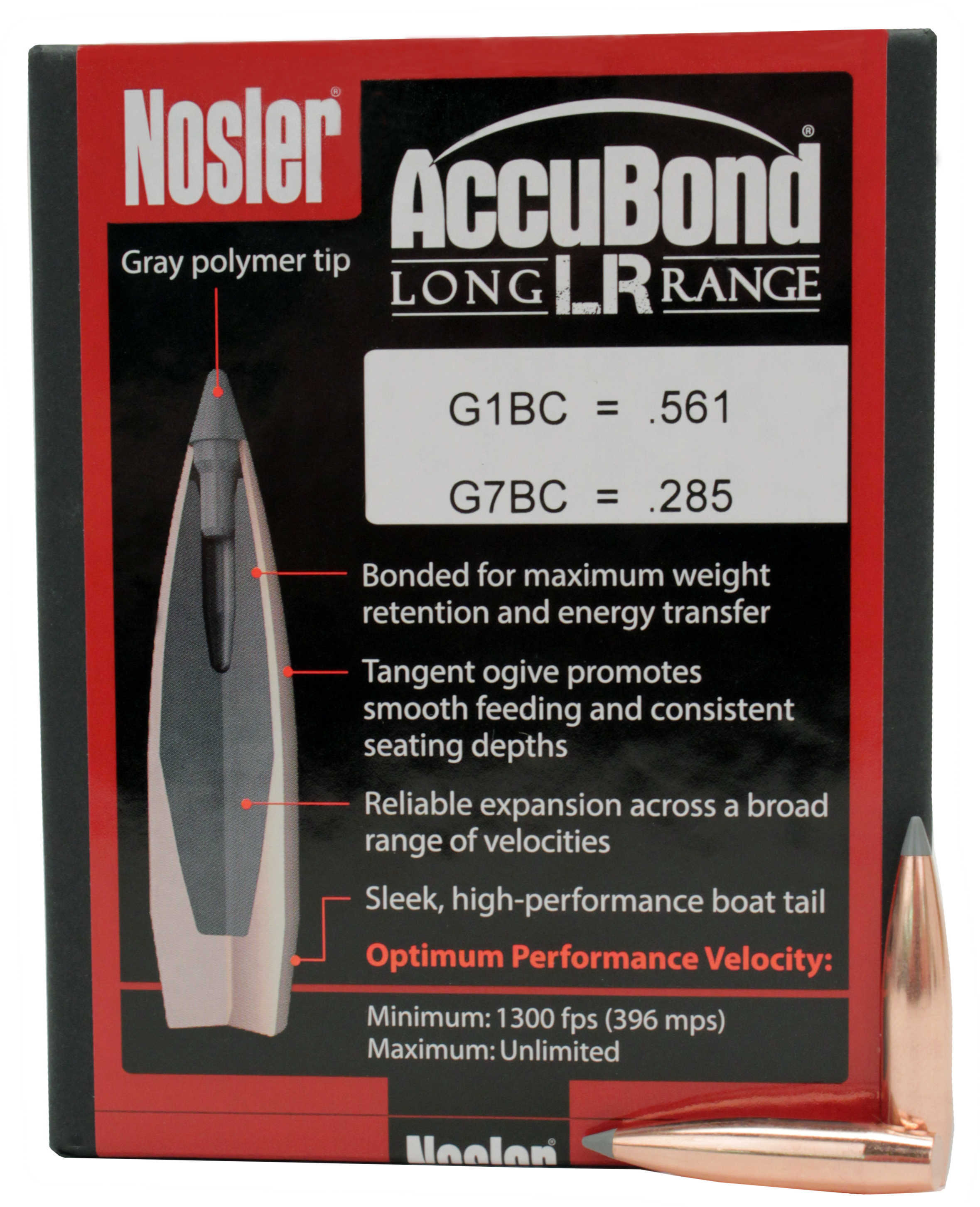 Nosler Accubond LR 6.5mm 129 Grains Spitzer 100 Per Box 58943