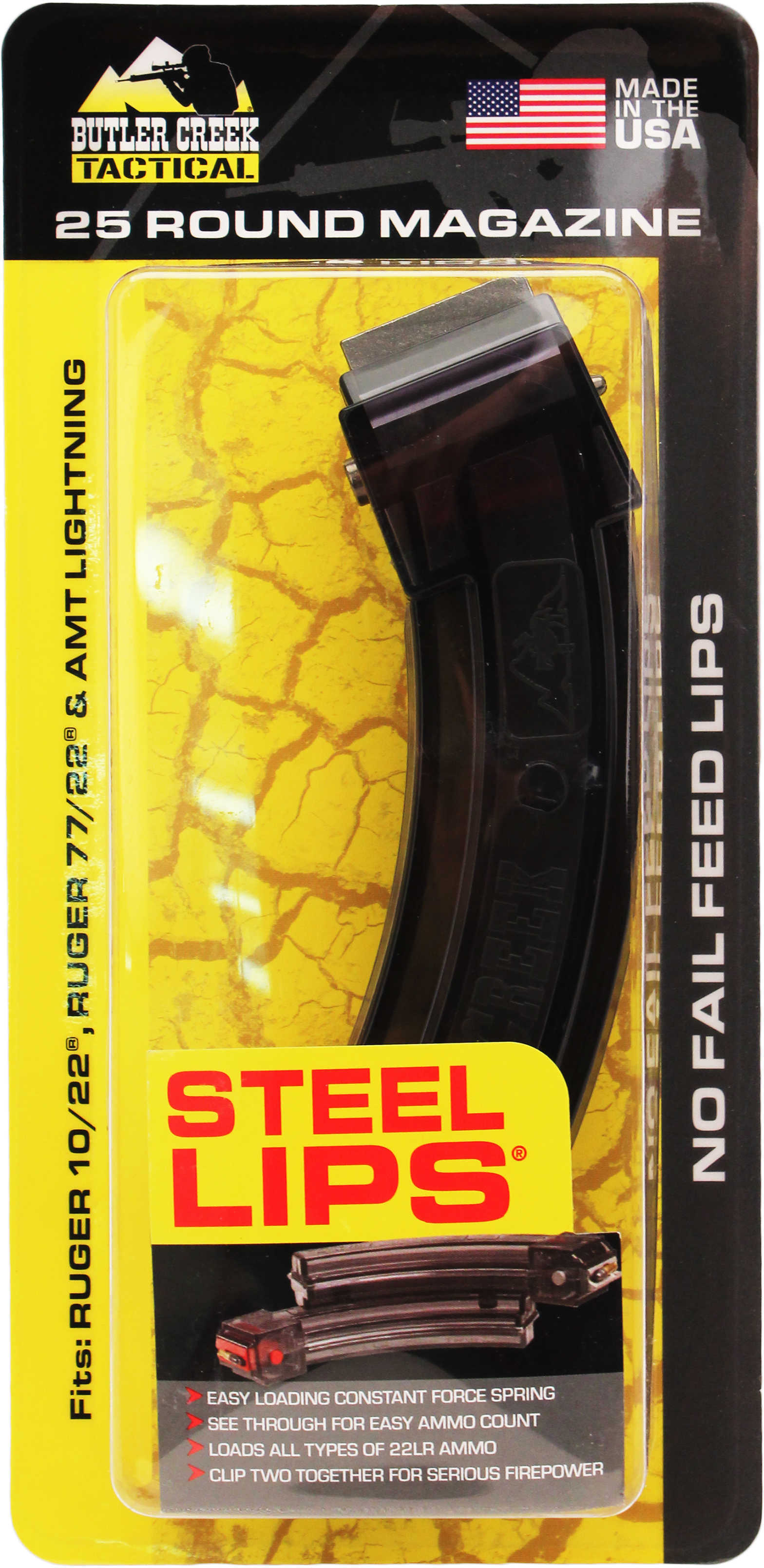 Butler Creek Magazine Steel Lips 22LR 25Rd Fits 10/22 Smoke MO112563