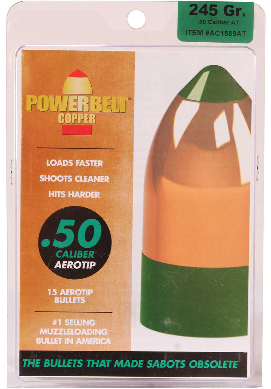 Powerbelt Bullets Copper AeroTip 50 Caliber (Per 15) 245 Grains AC1589AT