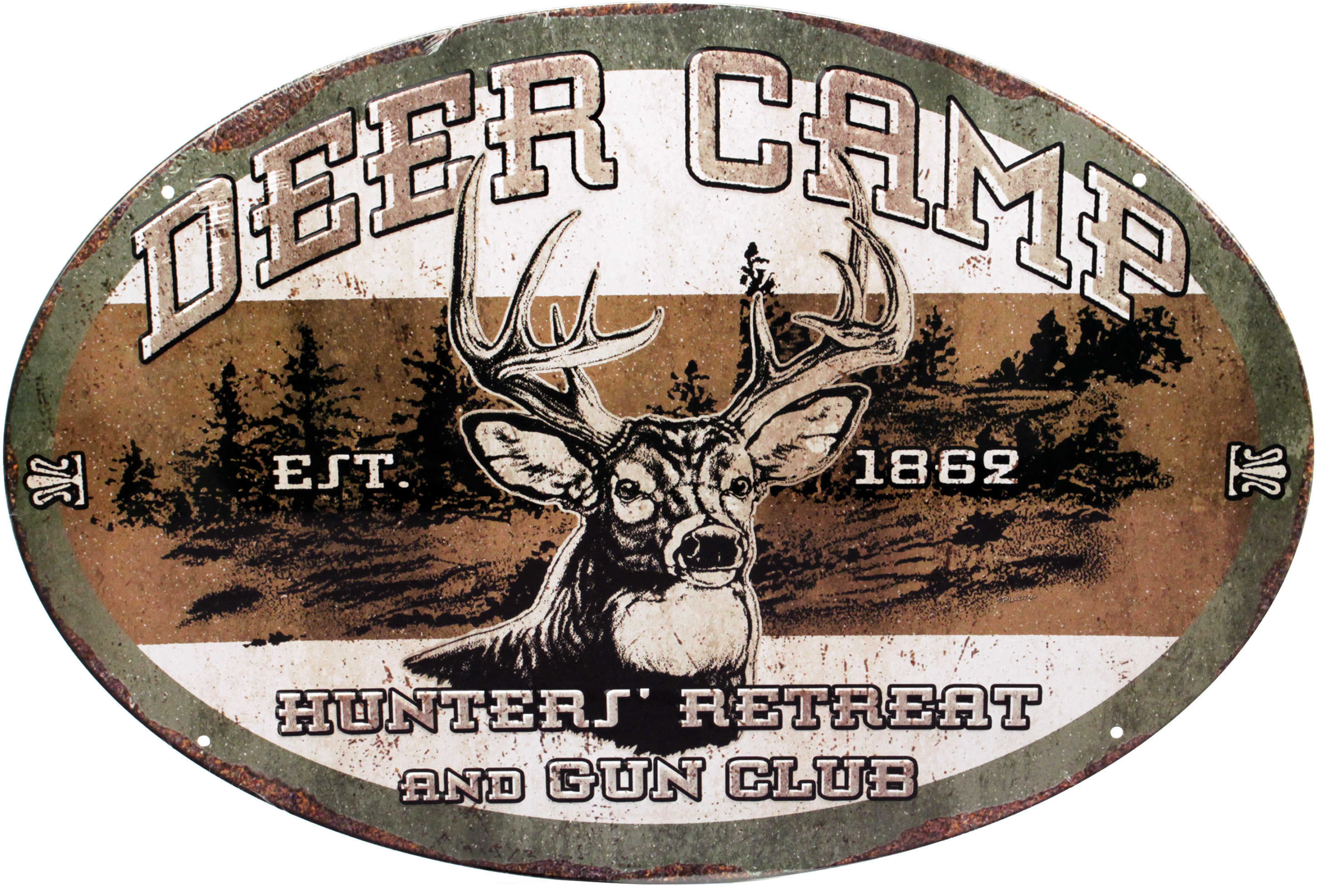 Rivers Edge Products Deer Camp Oval Tin Sign