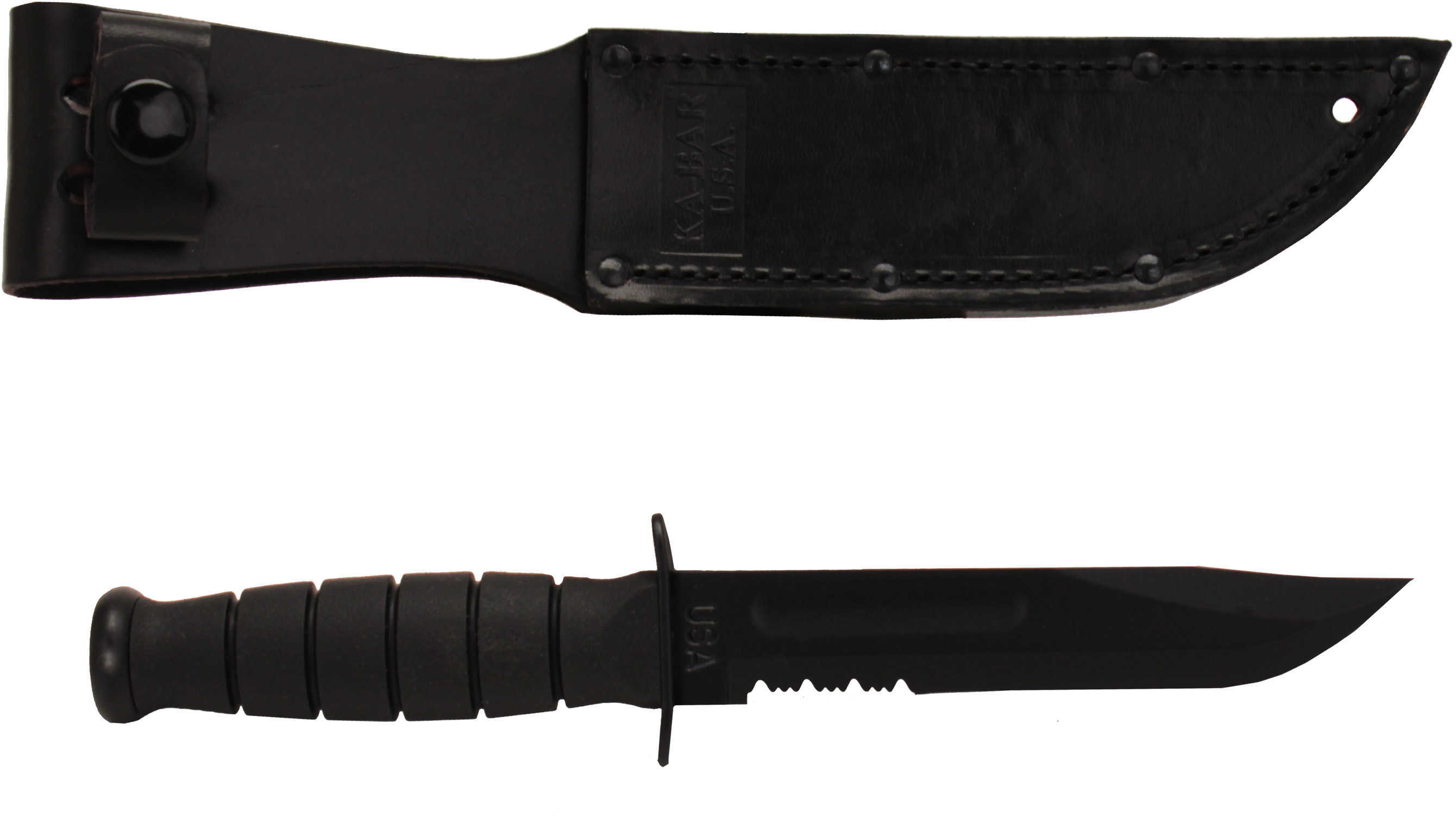 KABAR KA-BAR Short Fixed Blade Knife 1095 Cro-Van/Black Combo Clip Point Glass Filled Nylon Sheath 5" Black Kraton G Box