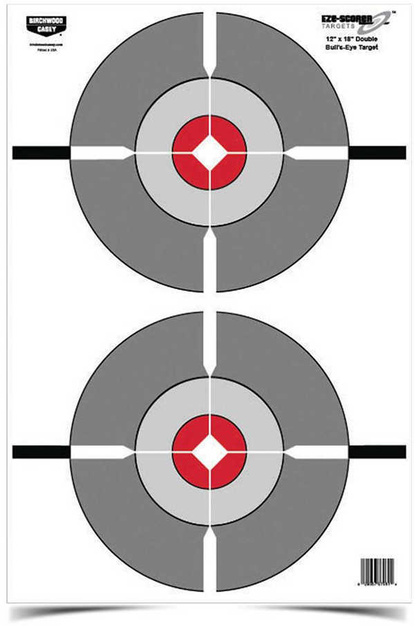 Birchwood Casey 37061 EZE-Scorer Double Bull's-Eye Paper 12" X 18" Bullseye Black/Gray/Red/White 100 Pack