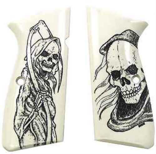 Hogue Browning Hi-Power Scrimshaw Ivory Polymer Grip Panels Grim Reaper 09026