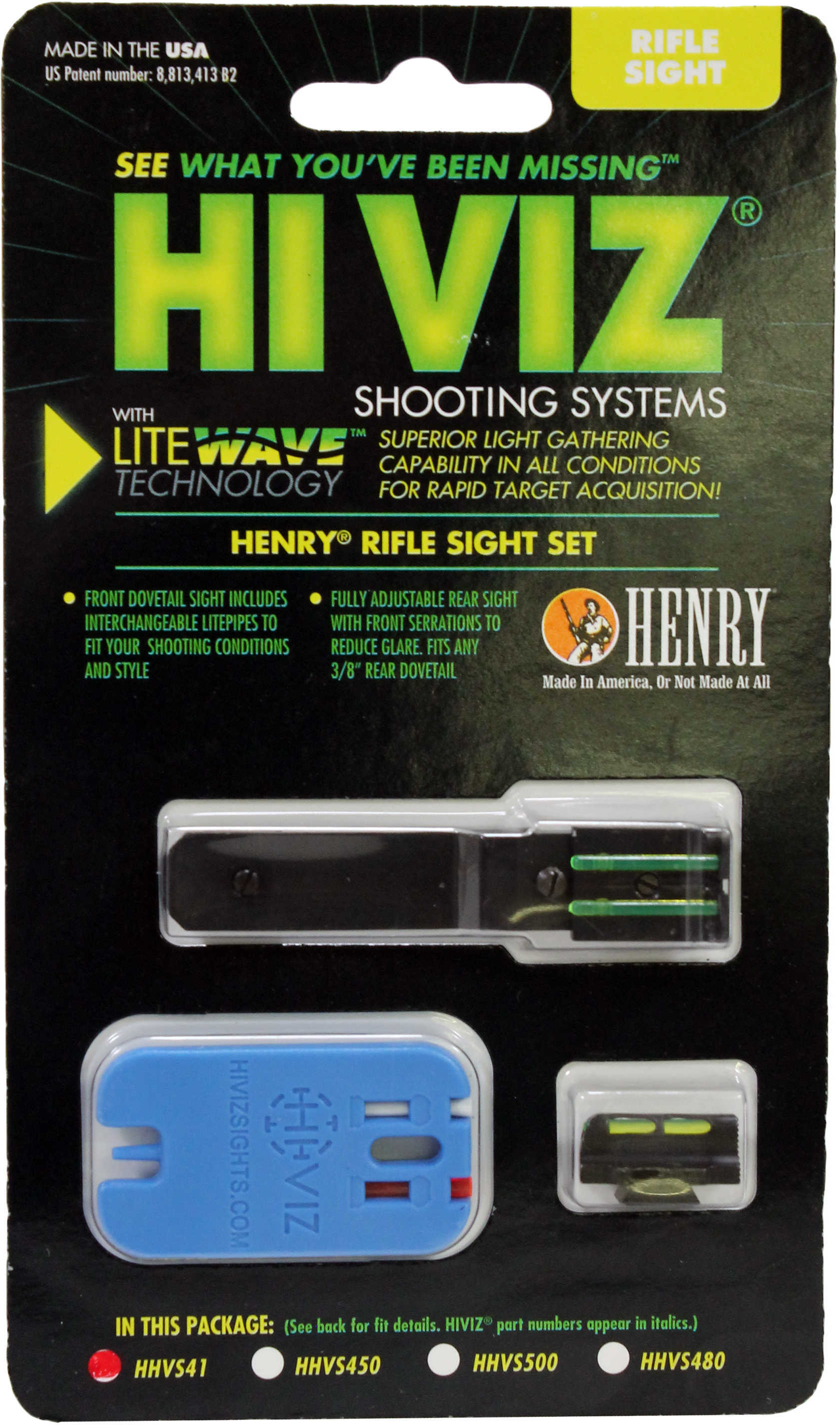 Hi-Viz Litewave Front & Rear Sight Set Fits Henry Big Boy Rifles Includes Green Red White Litepipes