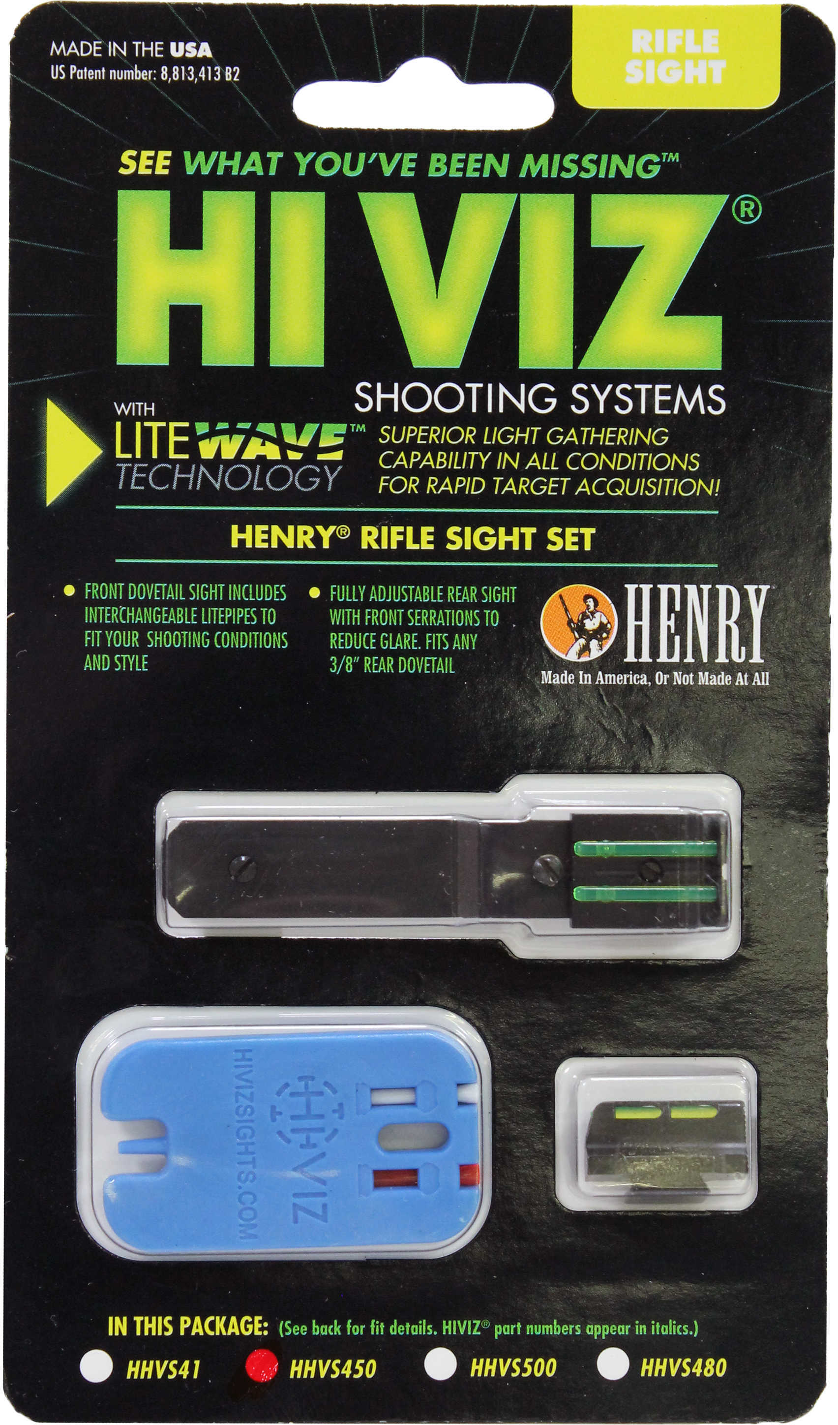 HiViz Sight Systems Litewave Henry Adjustable Rifle Set Fits H001T/H003T/H004/H004S/H006R/H006CR/H010B Gre