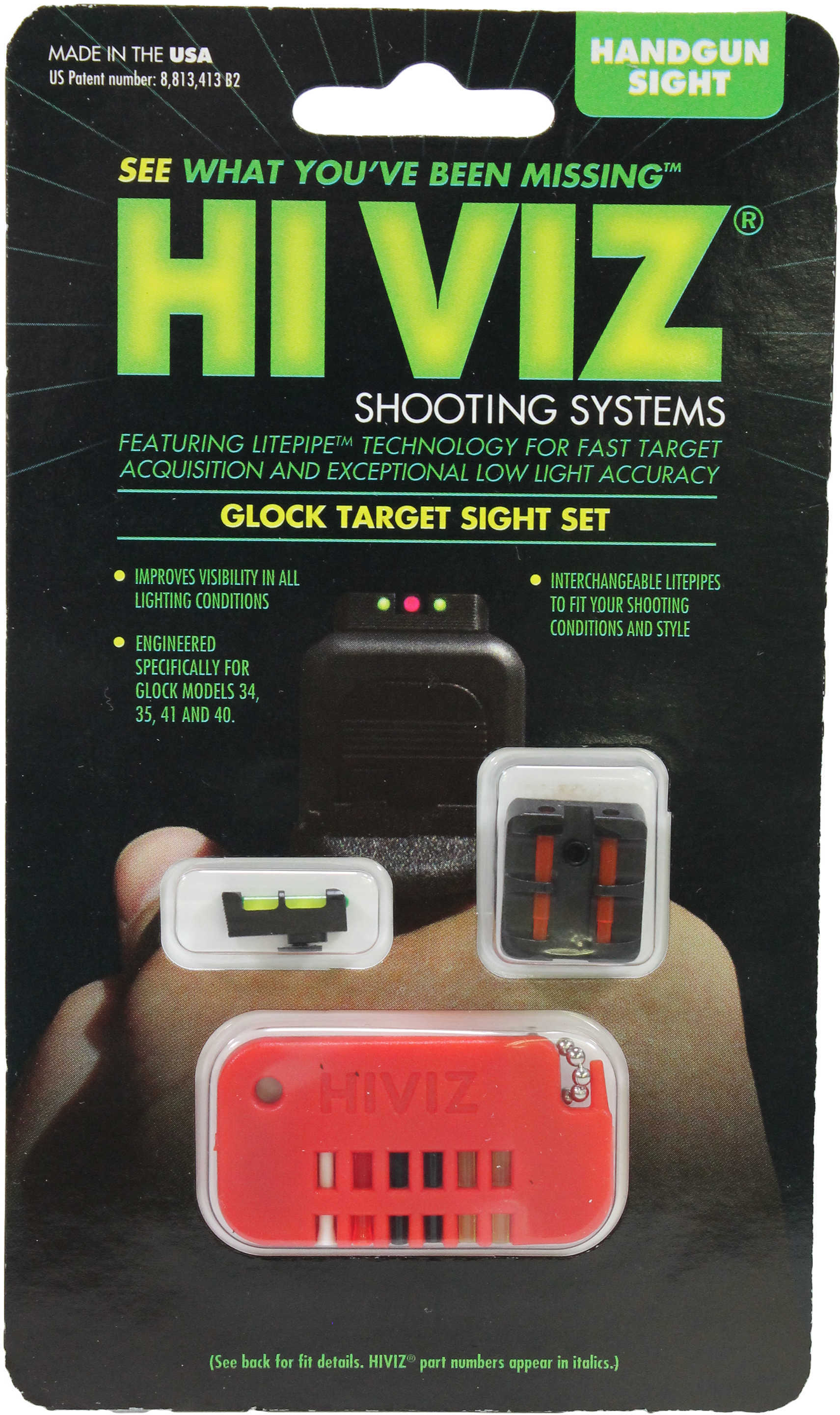 Hi-Viz Litewave Front & Rear Sight Set Fits All for Glocks Includes Green Red White Litepipes