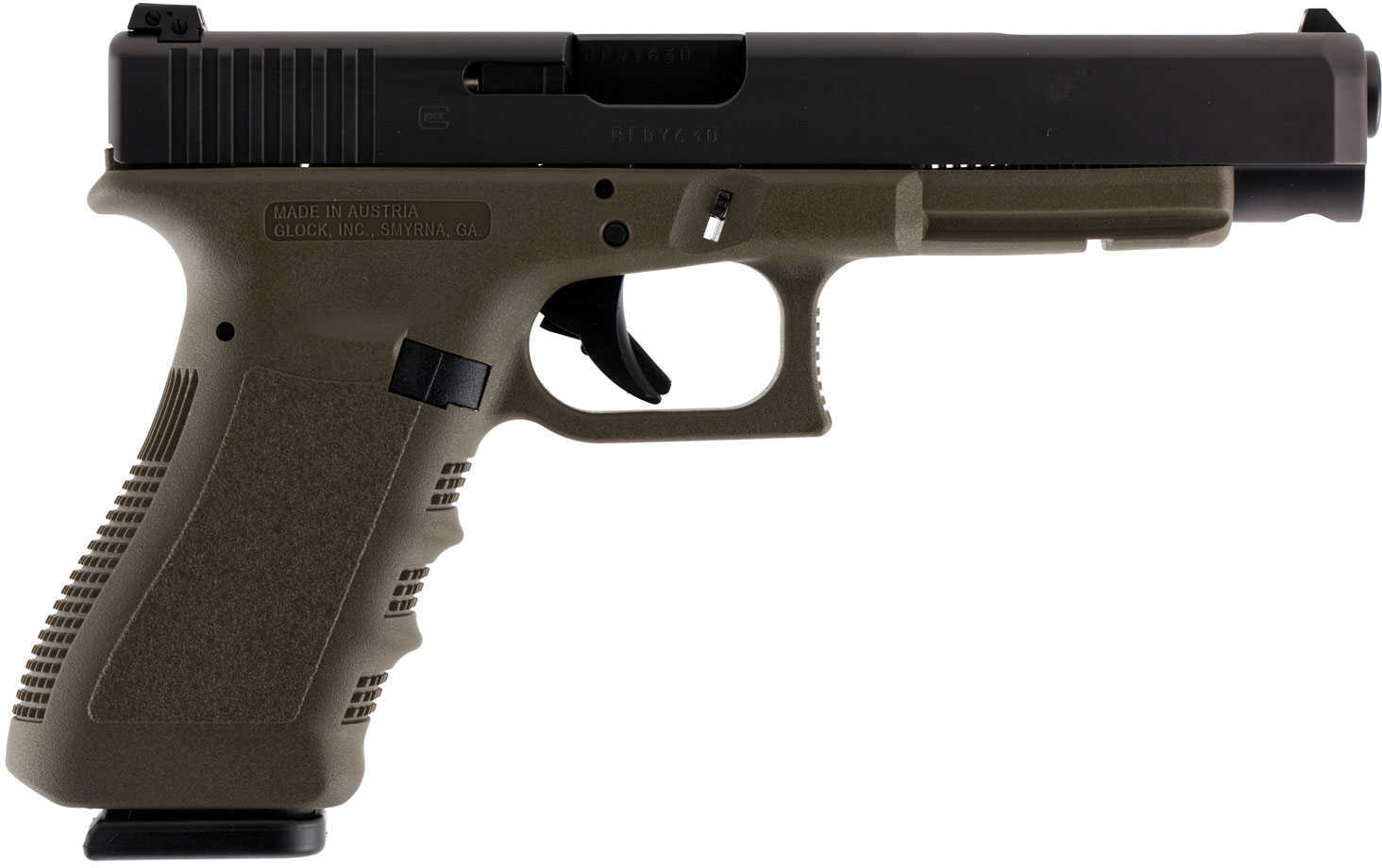 Glock G34 Gen 3 Semi-Auto Pistol Double 9mm Luger 5.3" 17+1 OD Green Grip Black Slide
