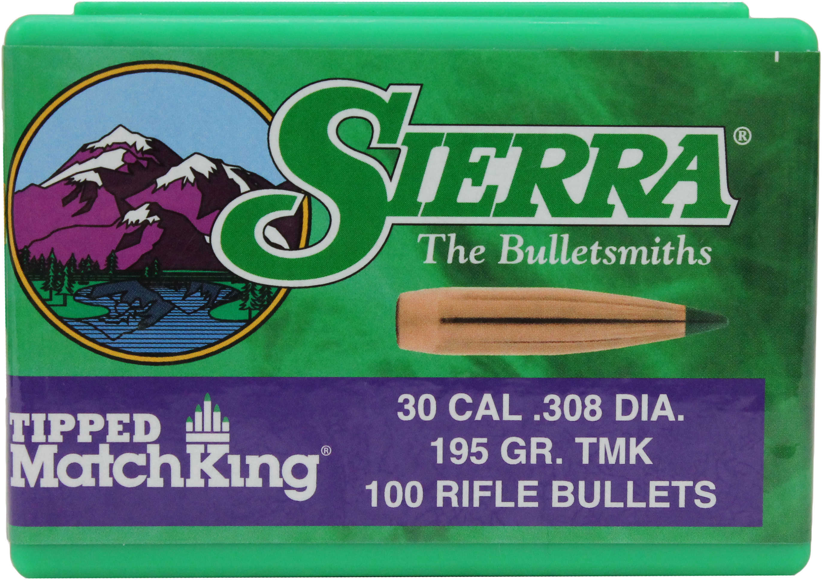 Sierra Bullets 30 Caliber Tipped MatchKing 195 Grains Polymer Boat Tail Per 100 Md: 7795