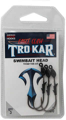 Eagle Claw Fishing Tackle TroKar SwimBait Head Size 1/16 oz Black Chrome Hook Md: TKSB116B-4/0