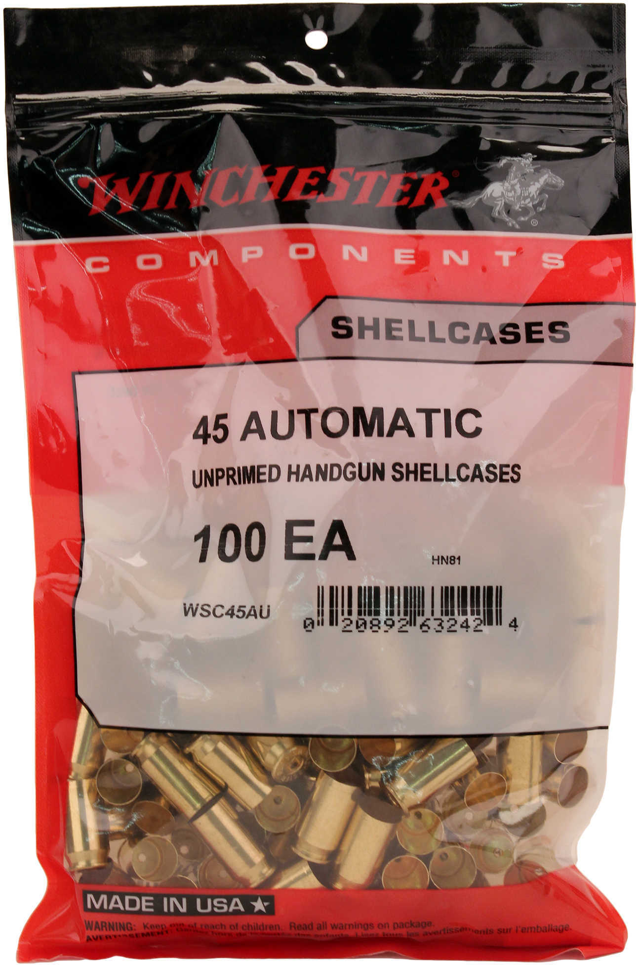 Winchester Unprimed Brass 45 Auto (Per 100) WSC45AU