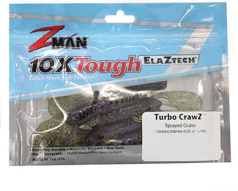 Z-Man / Chatterbait Turbo Crawz Lures 4" Length Sprayed Grass Per 6 Md: TCRAW4-298PK6