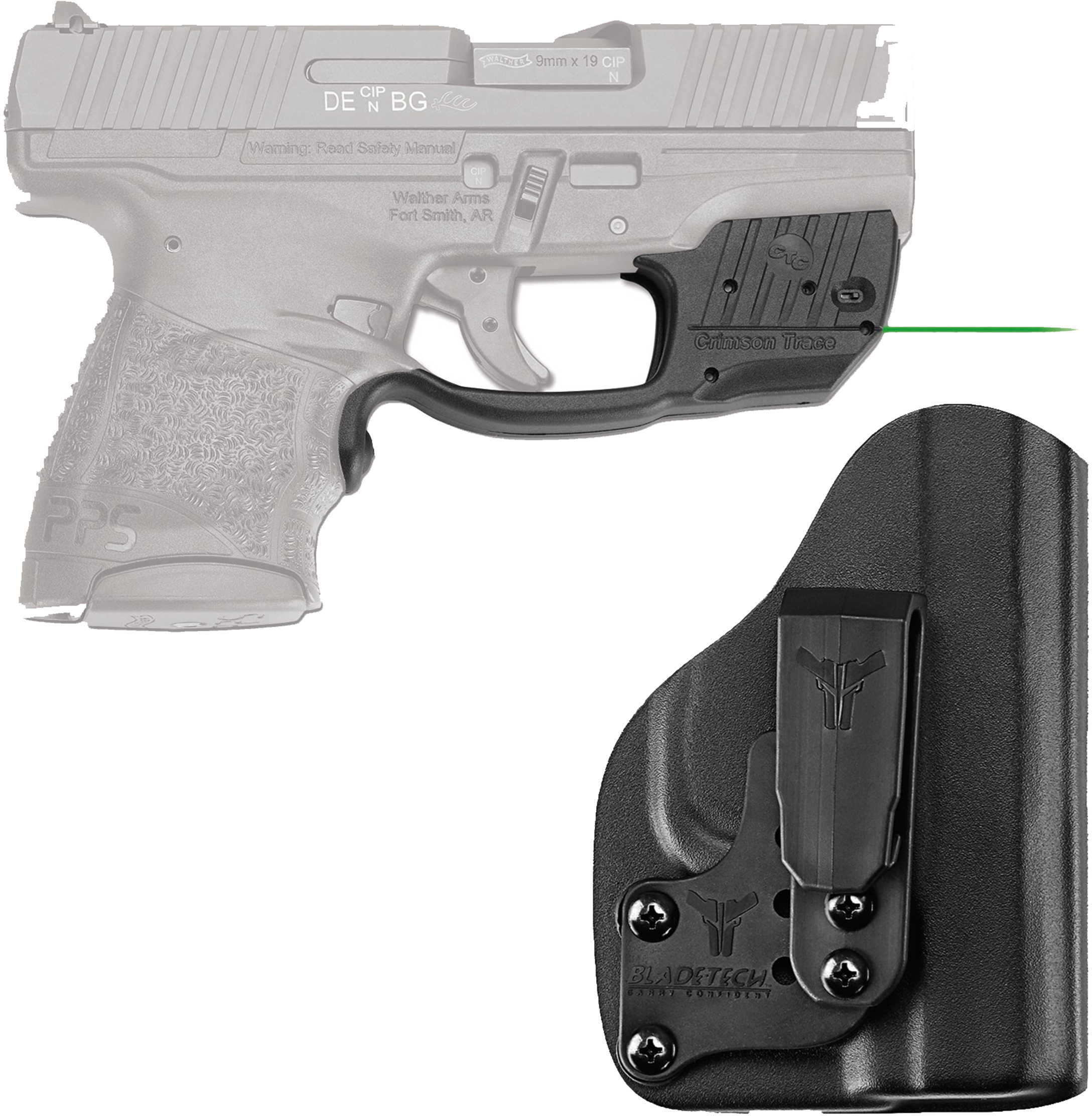 Crimson Trace Laserguard Walther PPS M2 Green with Blade Tech Holster Boxed Md: LG-482G-HBT