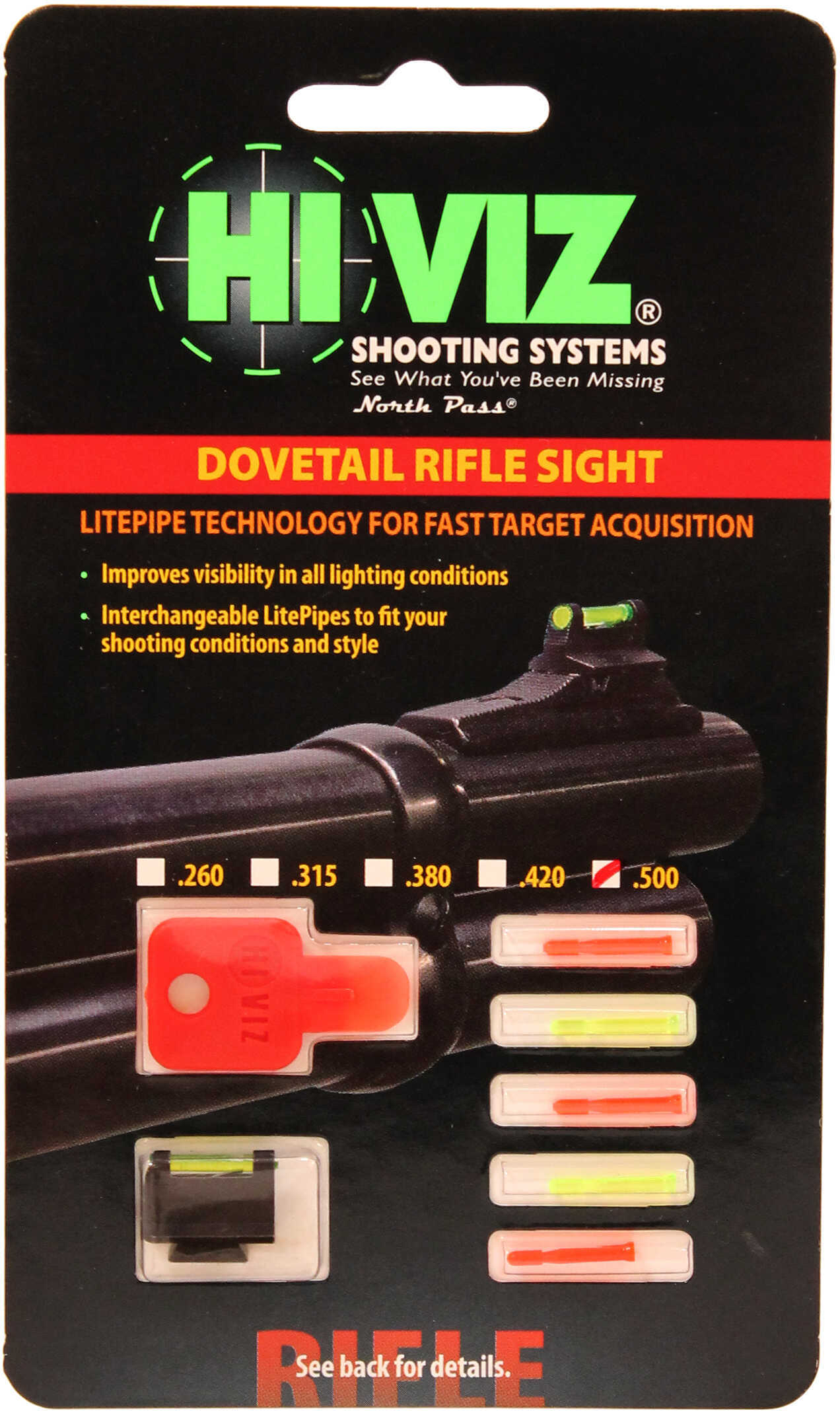 HiViz Sight Systems Front for Standard 3/8? Dovetail Rifle 0.5" Height Md: DOVM500
