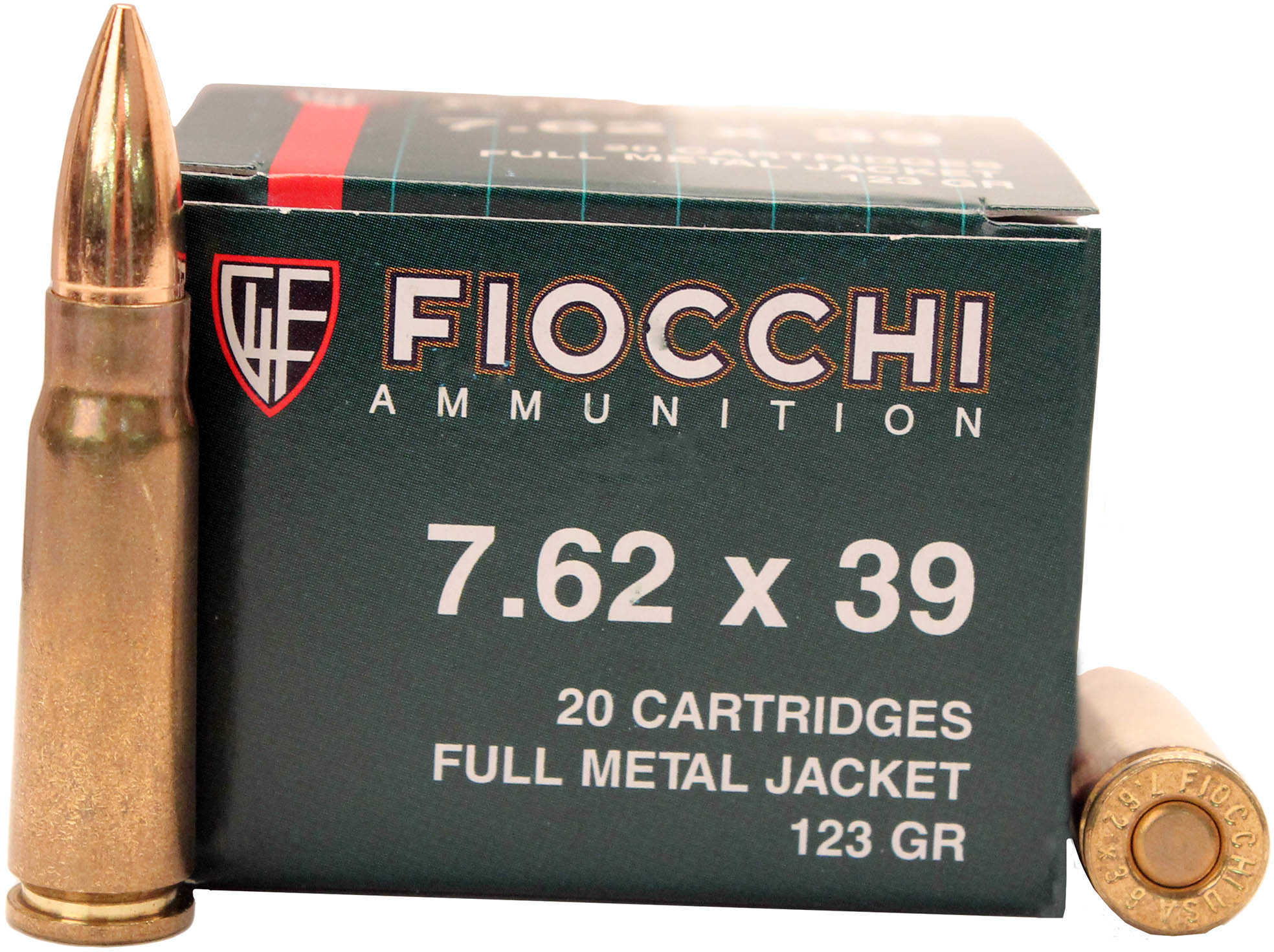 7.62X39mm 20 Rounds Ammunition Fiocchi Ammo 124 Grain Full Metal Jacket