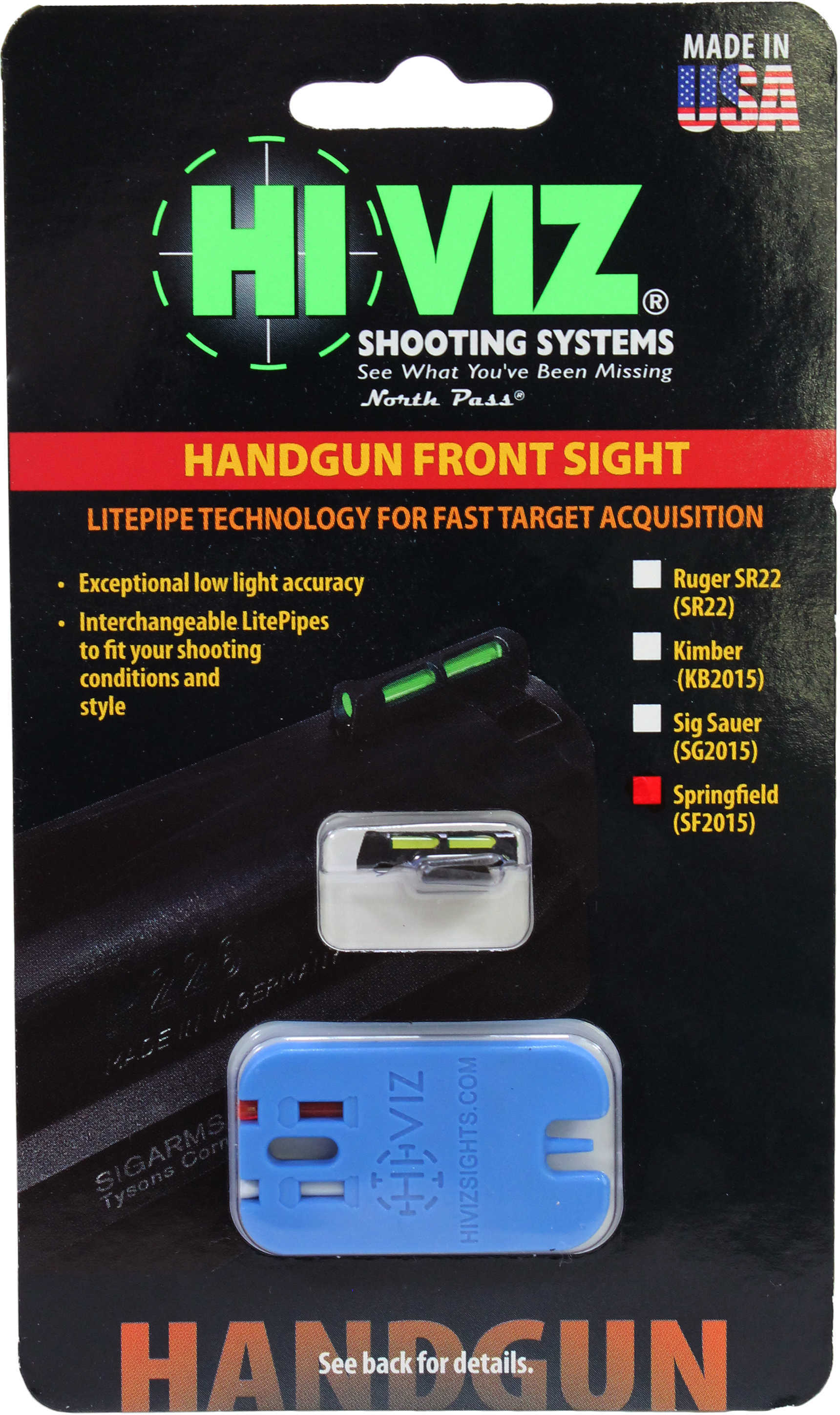 Hi-Viz HiViz Sight Systems Litewave Front For Springfield 1911 Red/Green/White Litepipes Md: SF2015