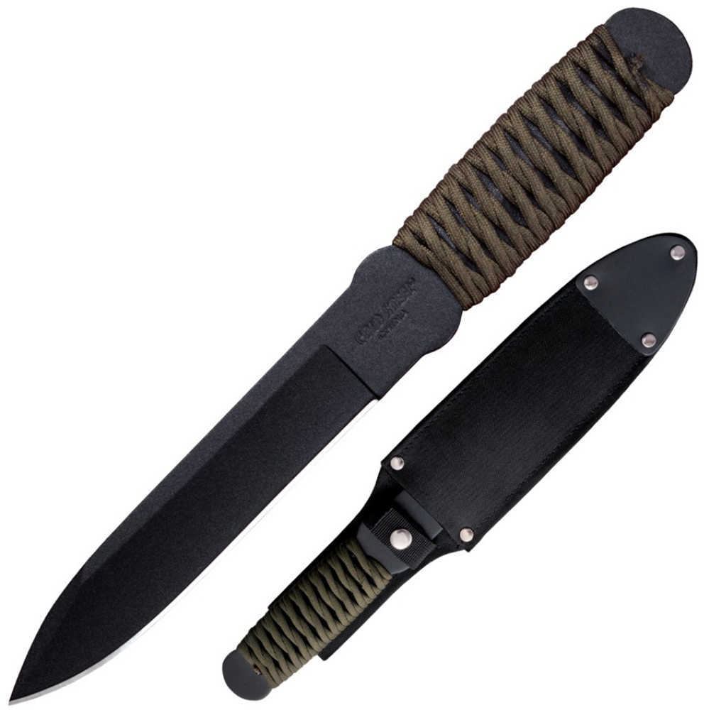 Cold Steel True Flight Thrower 6" Fixed Blade Knife Drop Point Plain Edge 1055 Carbon/Black Paracord Cordura Sheath 80TF