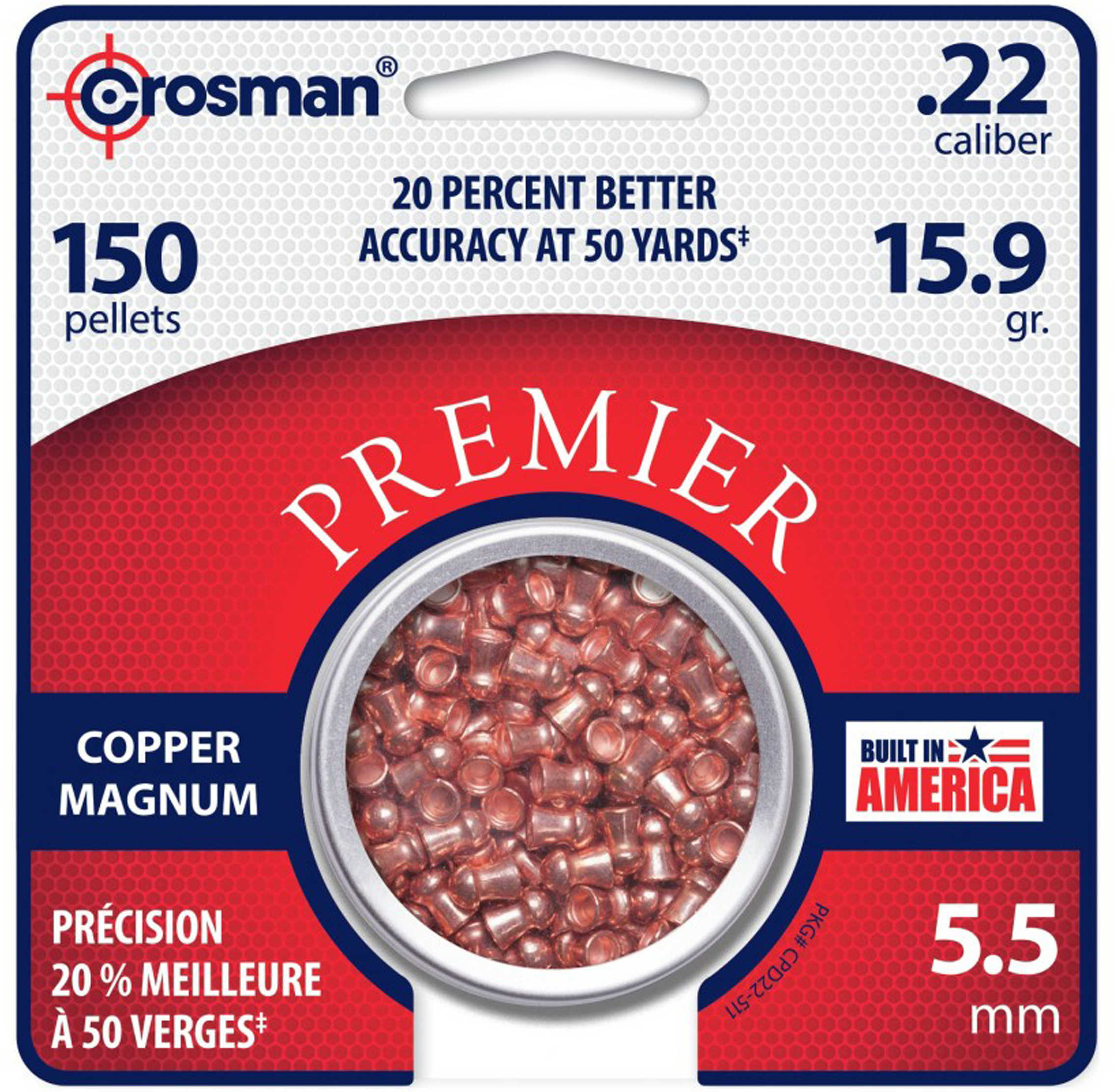 Crosman Premier Copper Pellet .22 150 pk. Model: CPD22