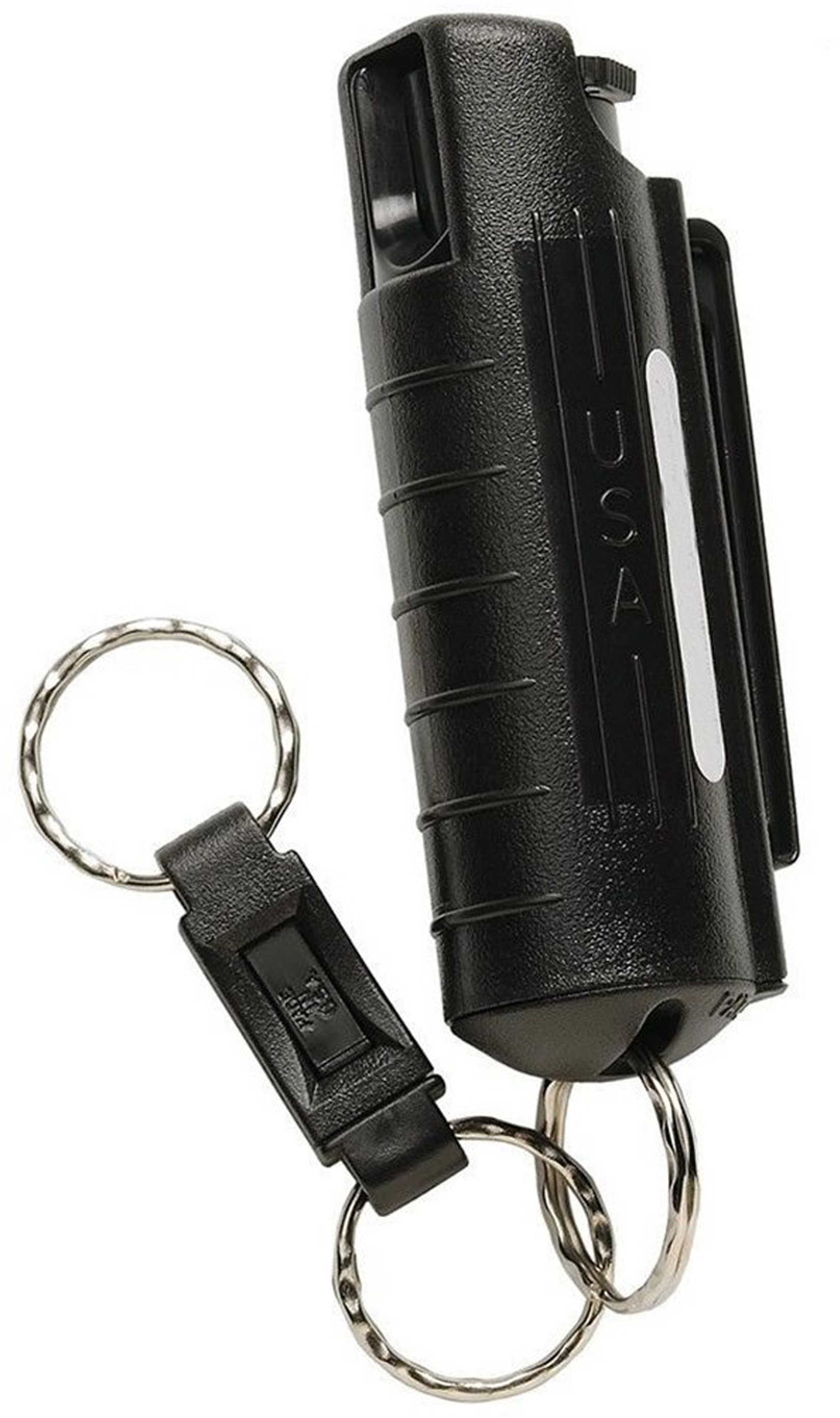Security Equipment Corporation Sabre Red USA Hardcase Keyring Self Defense Spray (0.54oz/aprox. 25 shots) with Quick Release Black, Clam Pack HC-14-BK-US-02