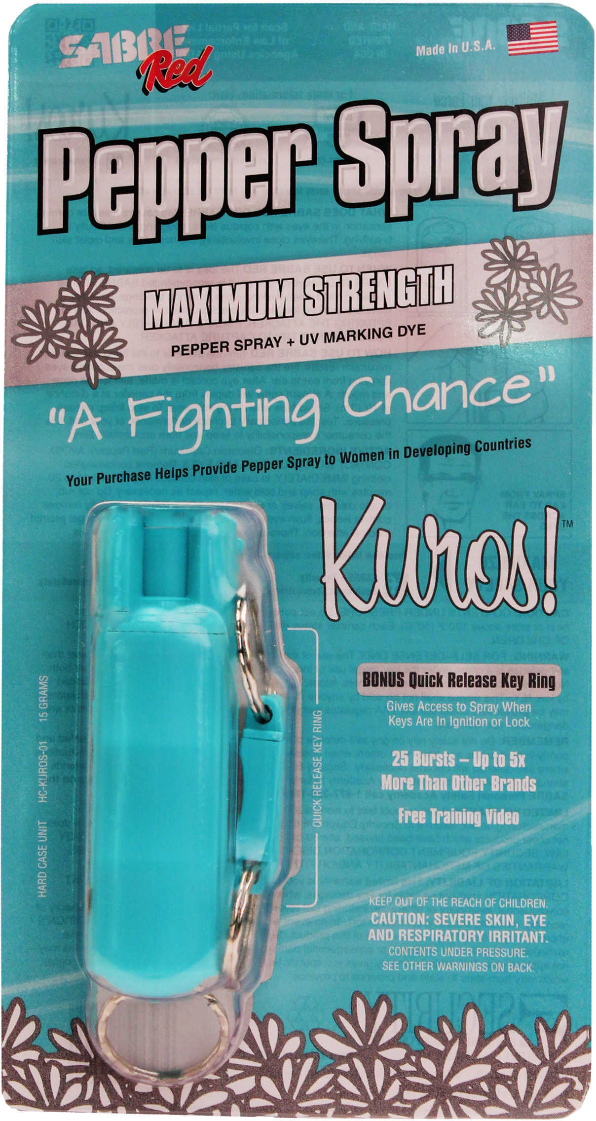 Sabre HCKUROS01 Kuros Pepper Spray Compact .54 oz 10 Feet Teal