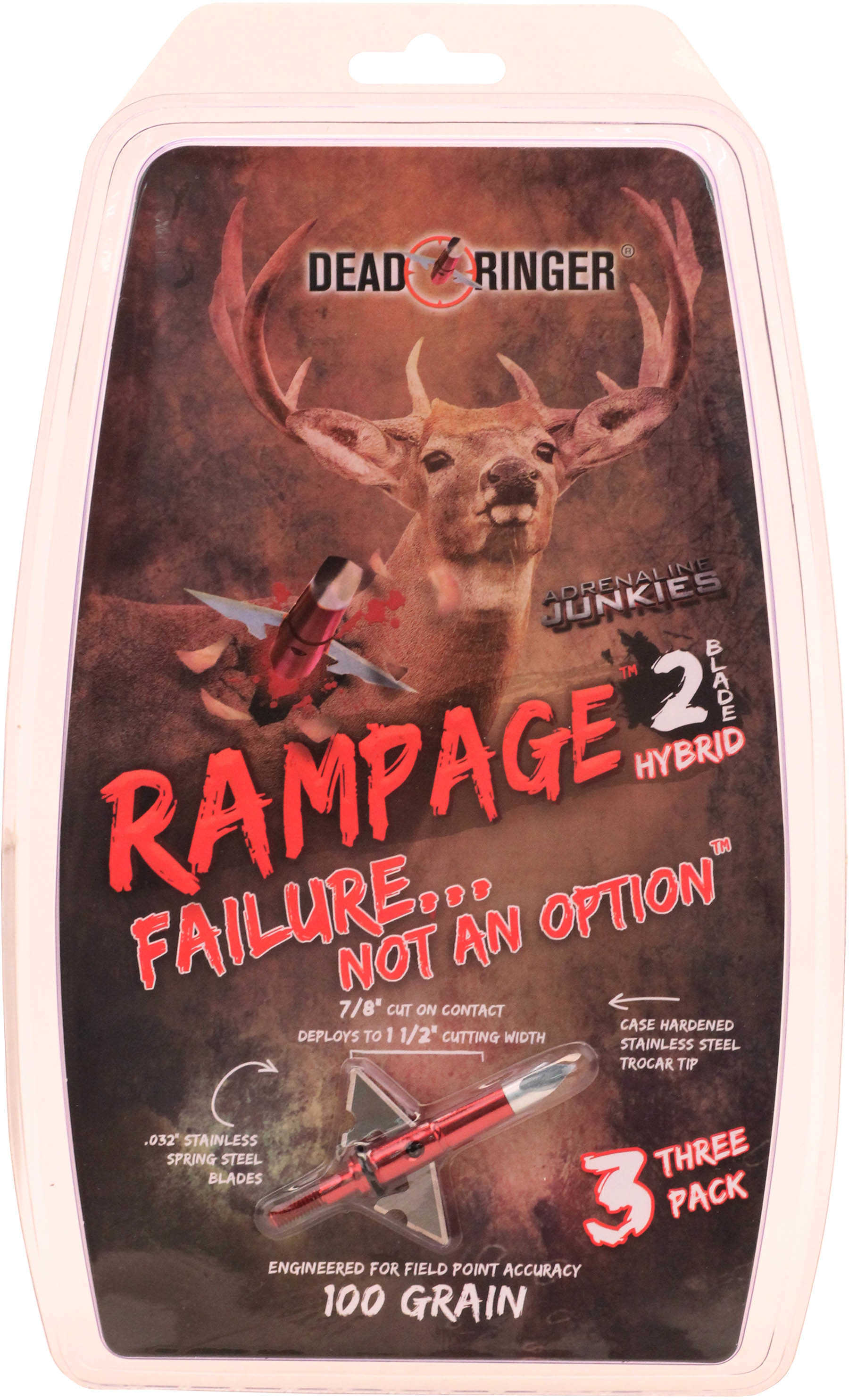 Dead Ringer Rampage Broadheads 100 Grains 2-Blade 1.5in. Cut 3pk DR4699